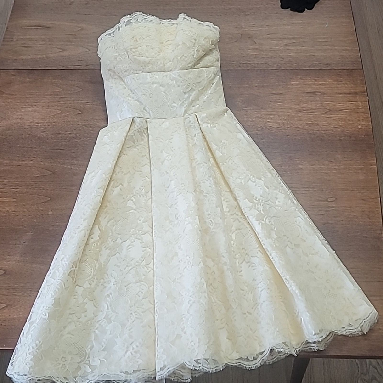 & Other Stories Vtg 1950s Cream Lace over Satin Strapless Dress & Jacket Size ONE SIZE - 1 Thumbnail