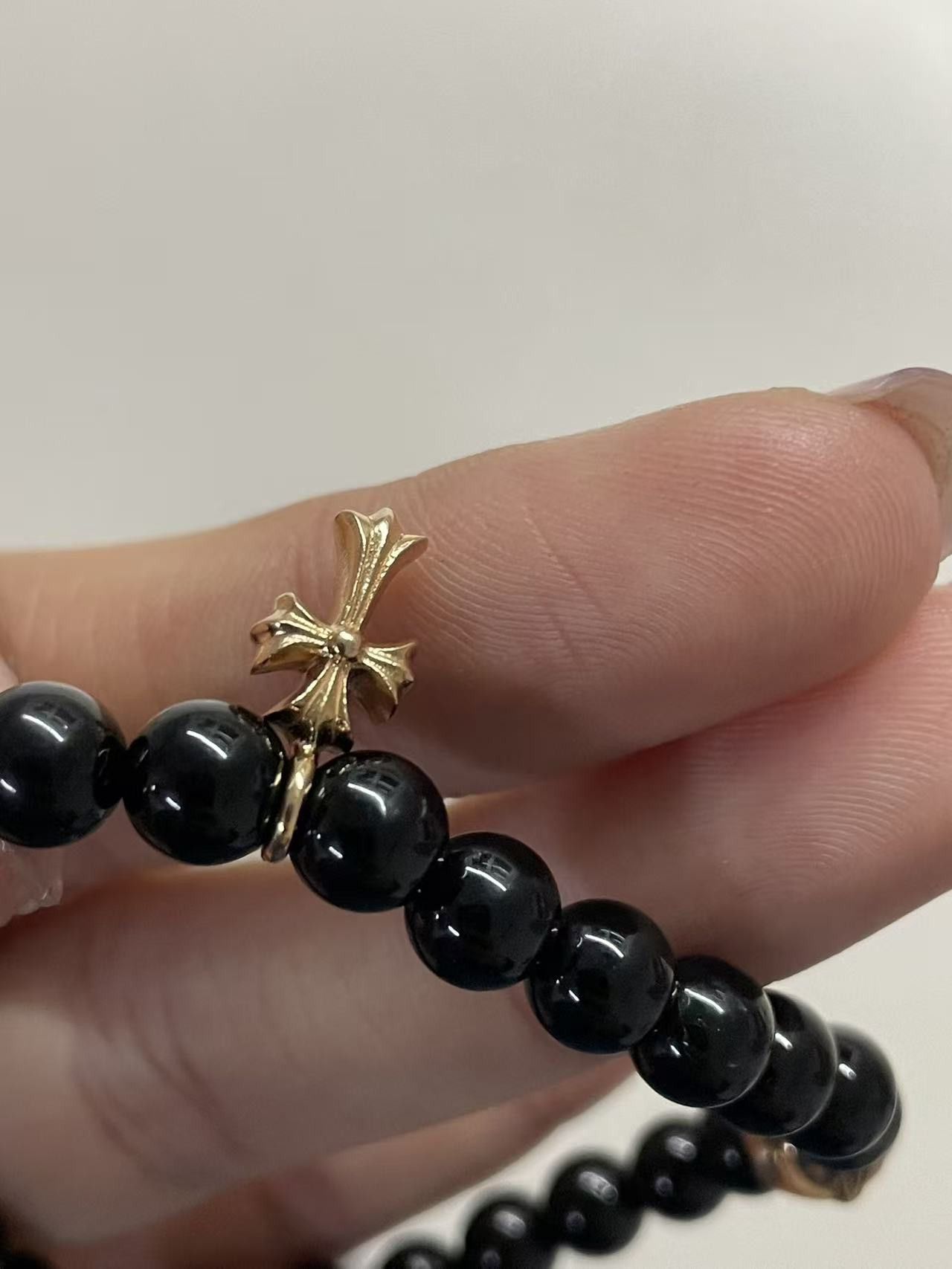 Chrome Hearts Chrome Hearts 6mm Obsidian 22K Gold Cross Beaded Bracelet Size ONE SIZE - 5 Thumbnail