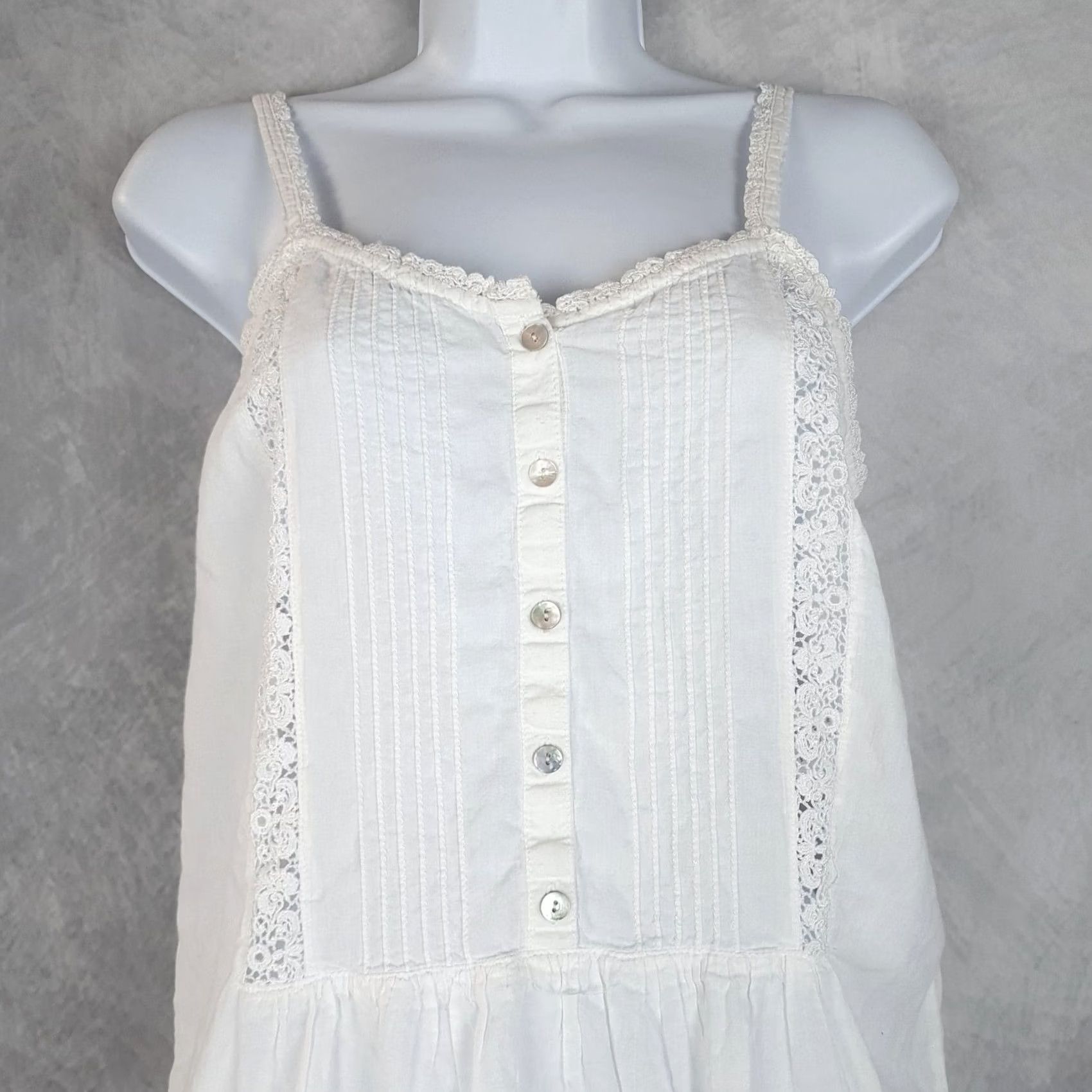Vintage Eileen West Chemise Nightgown Womens Petite White Lace Pintuck Sleeveless Size ONE SIZE - 2 Thumbnail