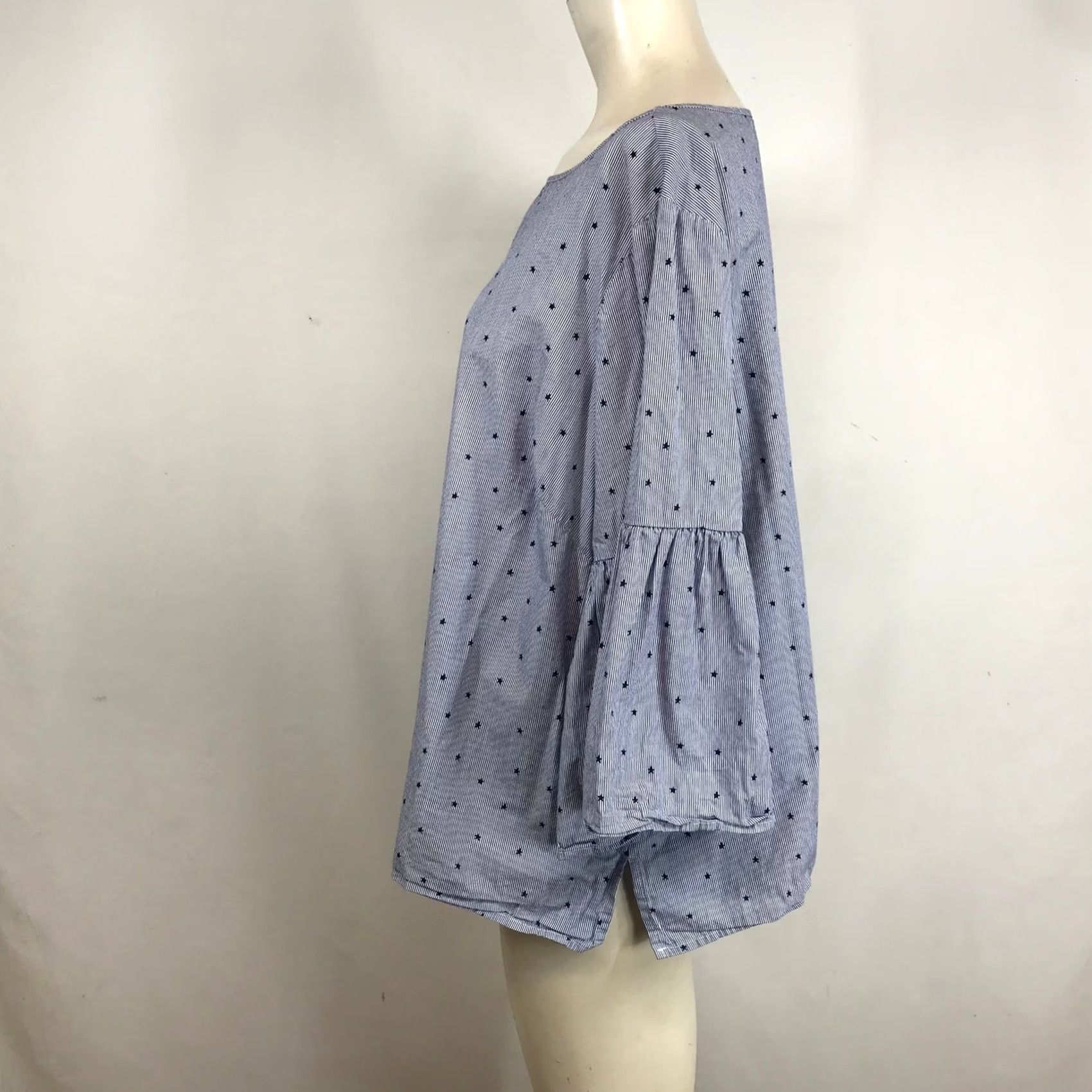 Vintage Zac & Rachel Woman 1X Blue White Pinstripe Star Embroidered Bell Sleeve Blouse Size XL / US 12-14 / IT 48-50 - 6 Thumbnail