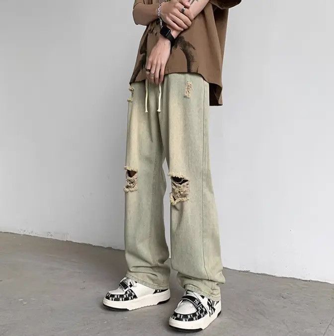 Japanese Brand Retro straight high street distressed jeans Size US 32 / EU 48 - 2 Thumbnail
