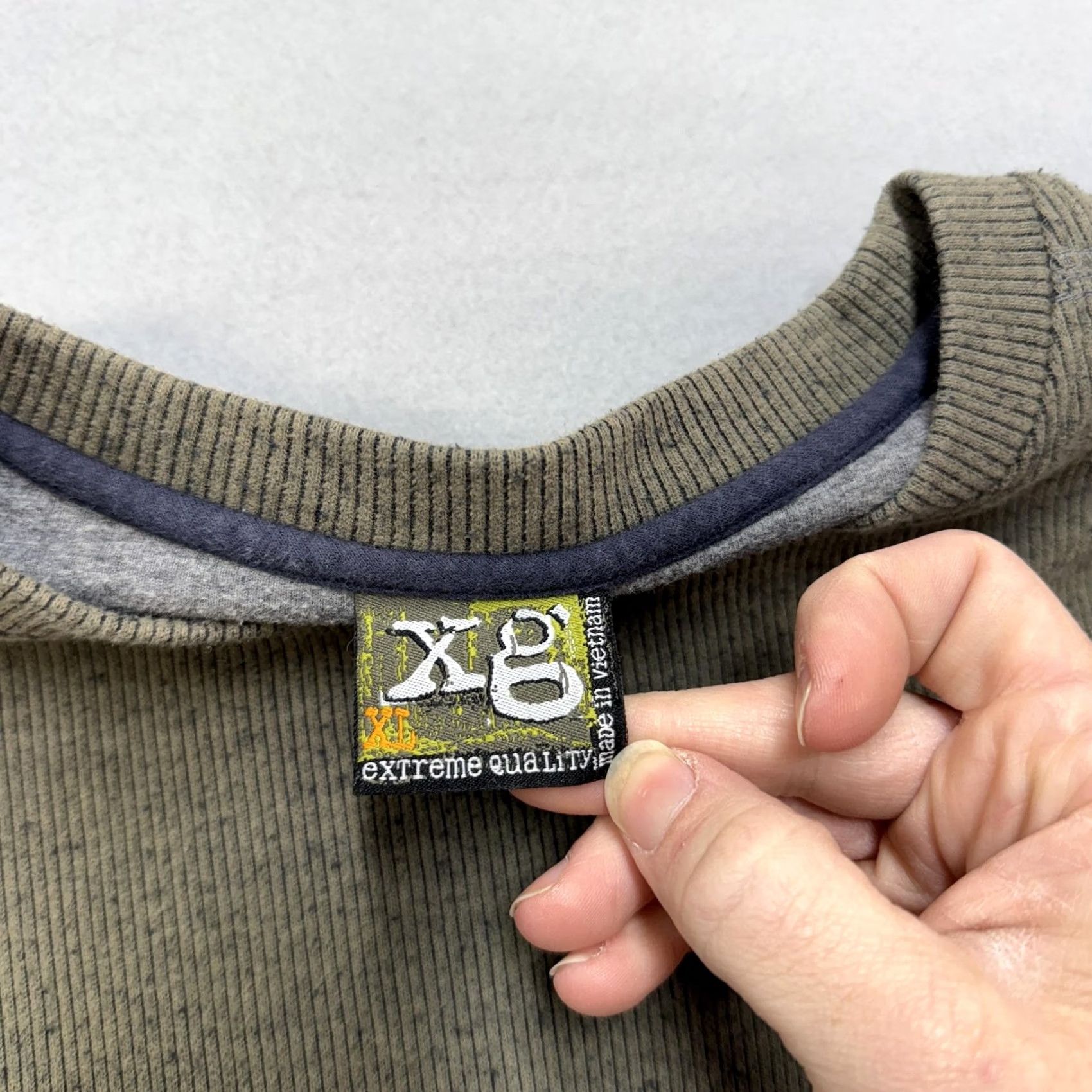 Vintage XG Extreme gear Sweater Mens XL Green Waffle Knit Crewneck Pullover Striped Knit Size US XL / EU 56 / 4 - 2 Thumbnail