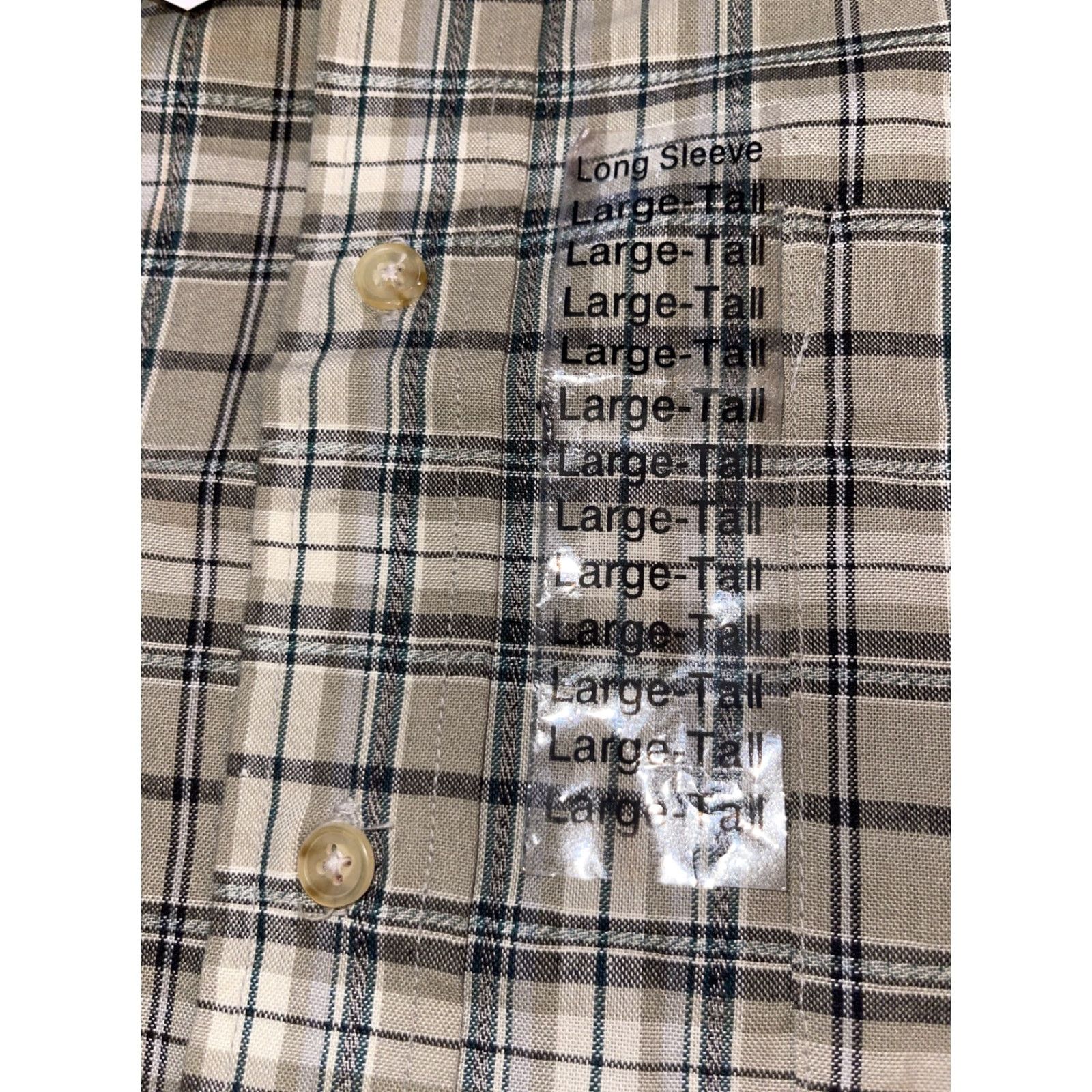 Vintage Williams Bay Plaid Oxford Flannel Shirt Button-Down Large Tall Tan Green Cream Cotton-Polyester Button-Up Mens Size US L / EU 52-54 / 3 - 6 Thumbnail