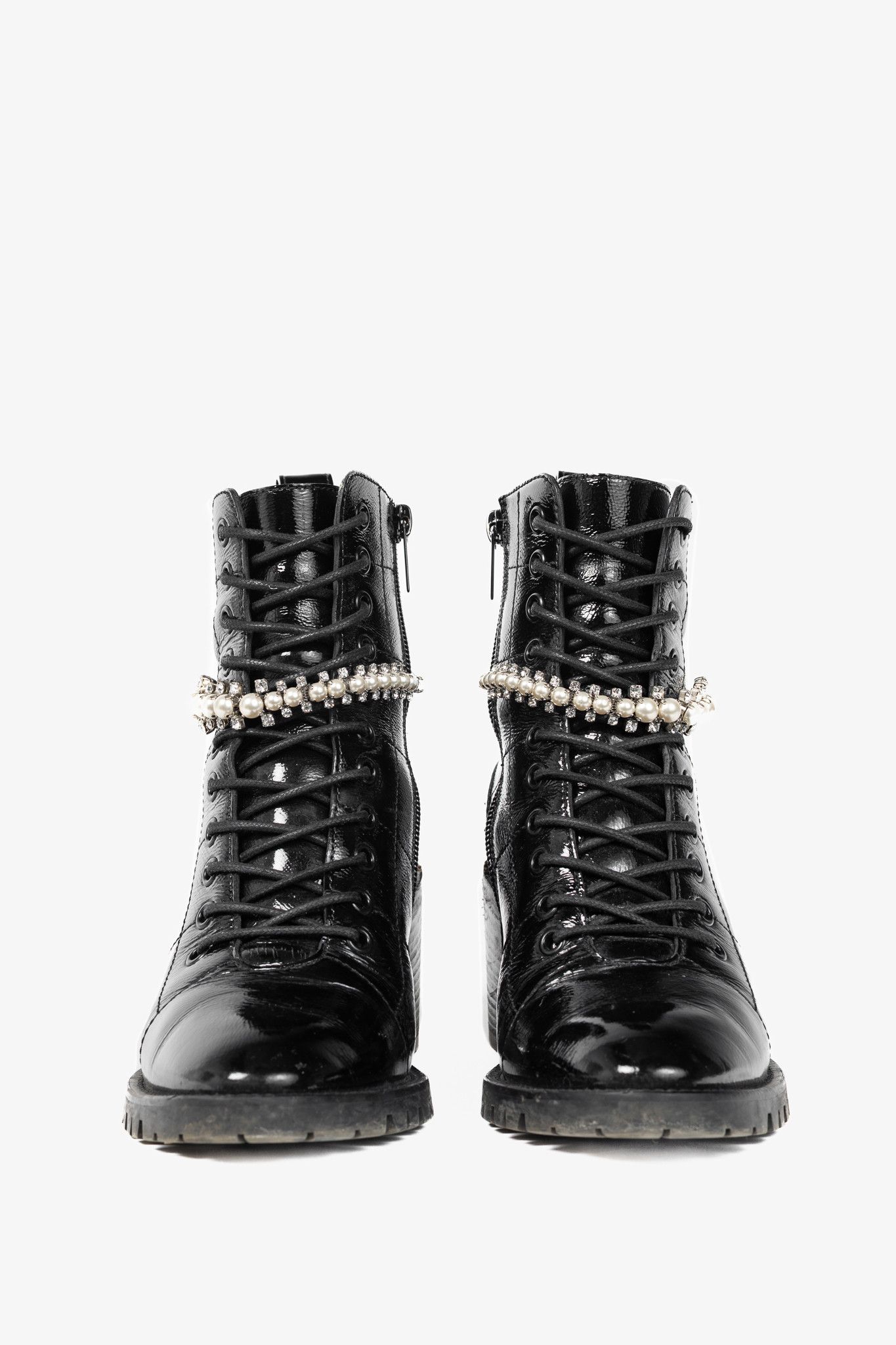 Jimmy Choo Jimmy Choo Cruz 65 Naplack Crystal/Pearl Piece Combat Boots Size US 7 / IT 37 - 2 Thumbnail