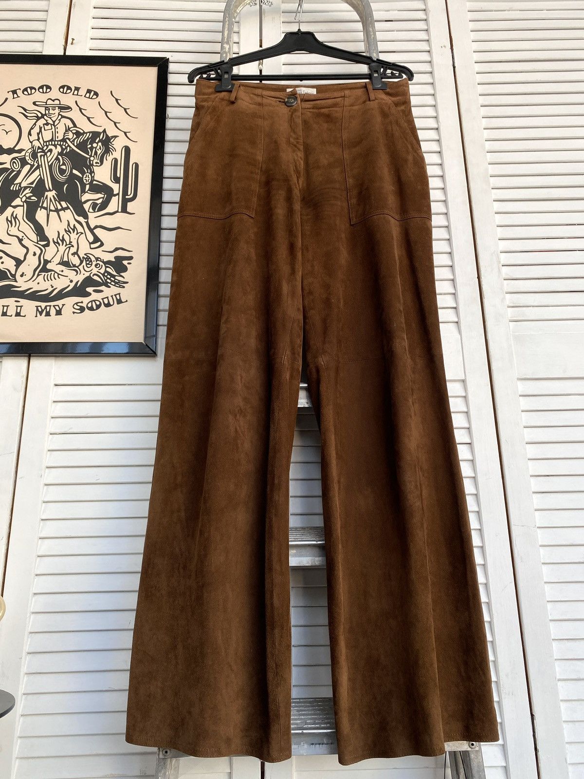 Designer × Vintage Vintage Sprung Freres Luxury Suede Leather Wide Leg Pants Size 27" / US 4 / IT 40 - 9 Thumbnail