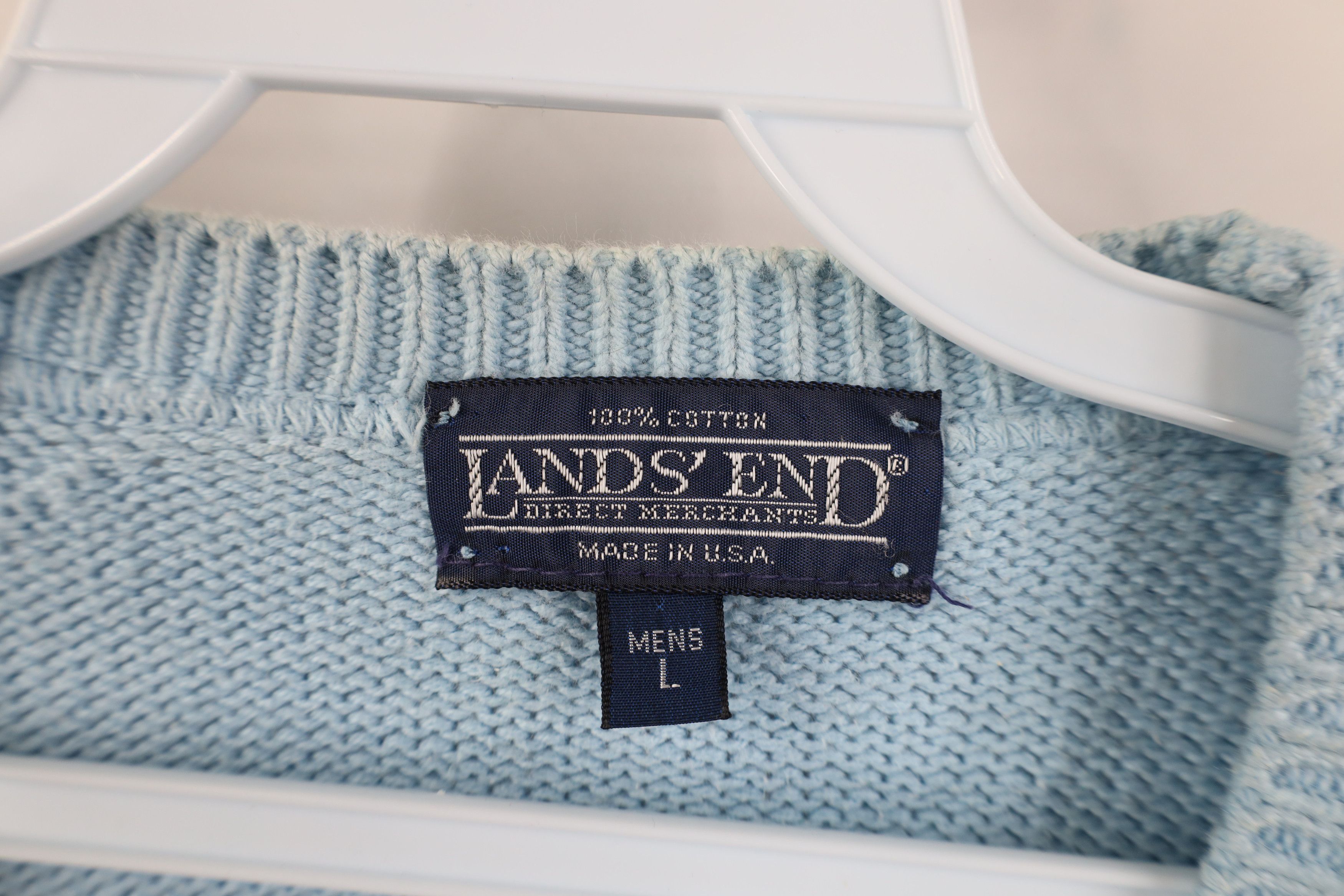 Lands' End Vintage 90s Lands End Knit V-Neck Sweater Carolina Blue USA Size US L / EU 52-54 / 3 - 8 Thumbnail