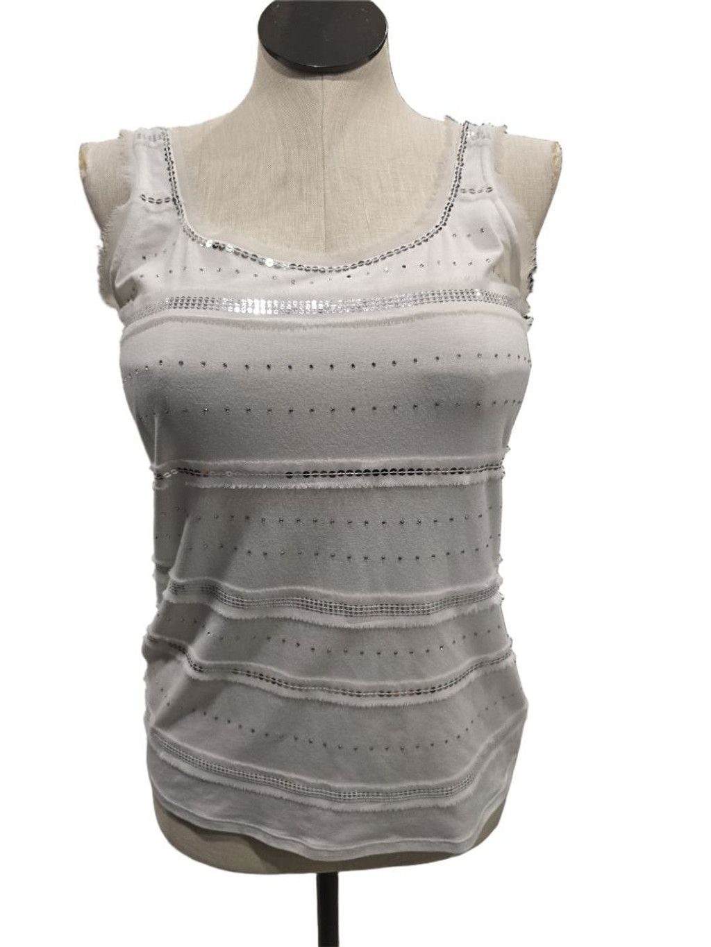 White House Black Market Women's White House Black Market White Silver Sequin Tank M Size M / US 6-8 / IT 42-44 - 1 Thumbnail