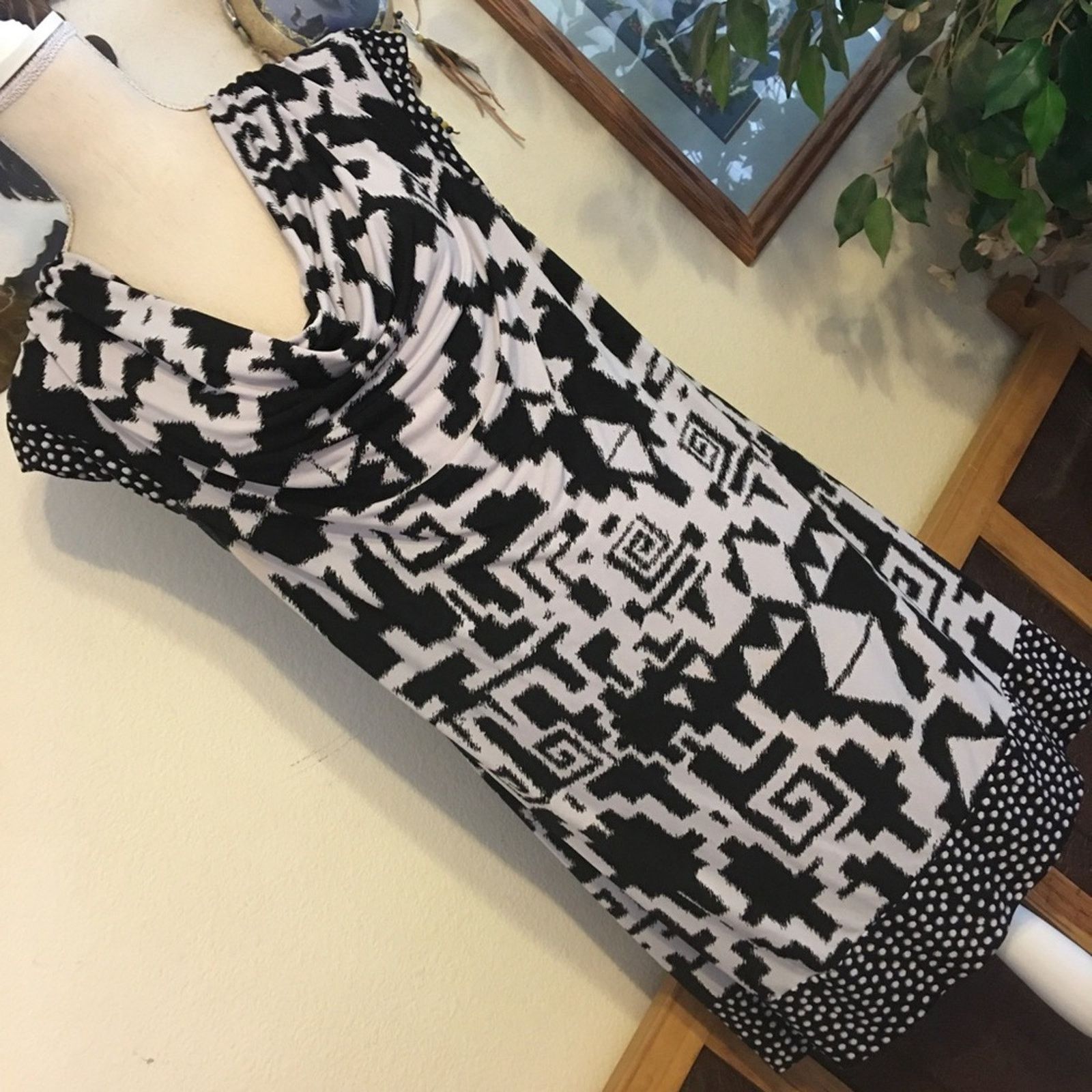 Alfani Alfani geometric print black/white tunic top dress Size XL / US 12-14 / IT 48-50 - 6 Thumbnail