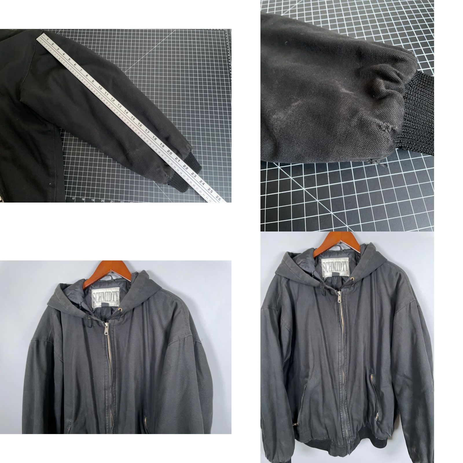 Vintage Schmidty Bomber Jacket Men Canvas Duck XL Black Hooded Quilted Lining Distressing Zip Full Zip Work Jacket Casual Size US XL / EU 56 / 4 - 8 Thumbnail
