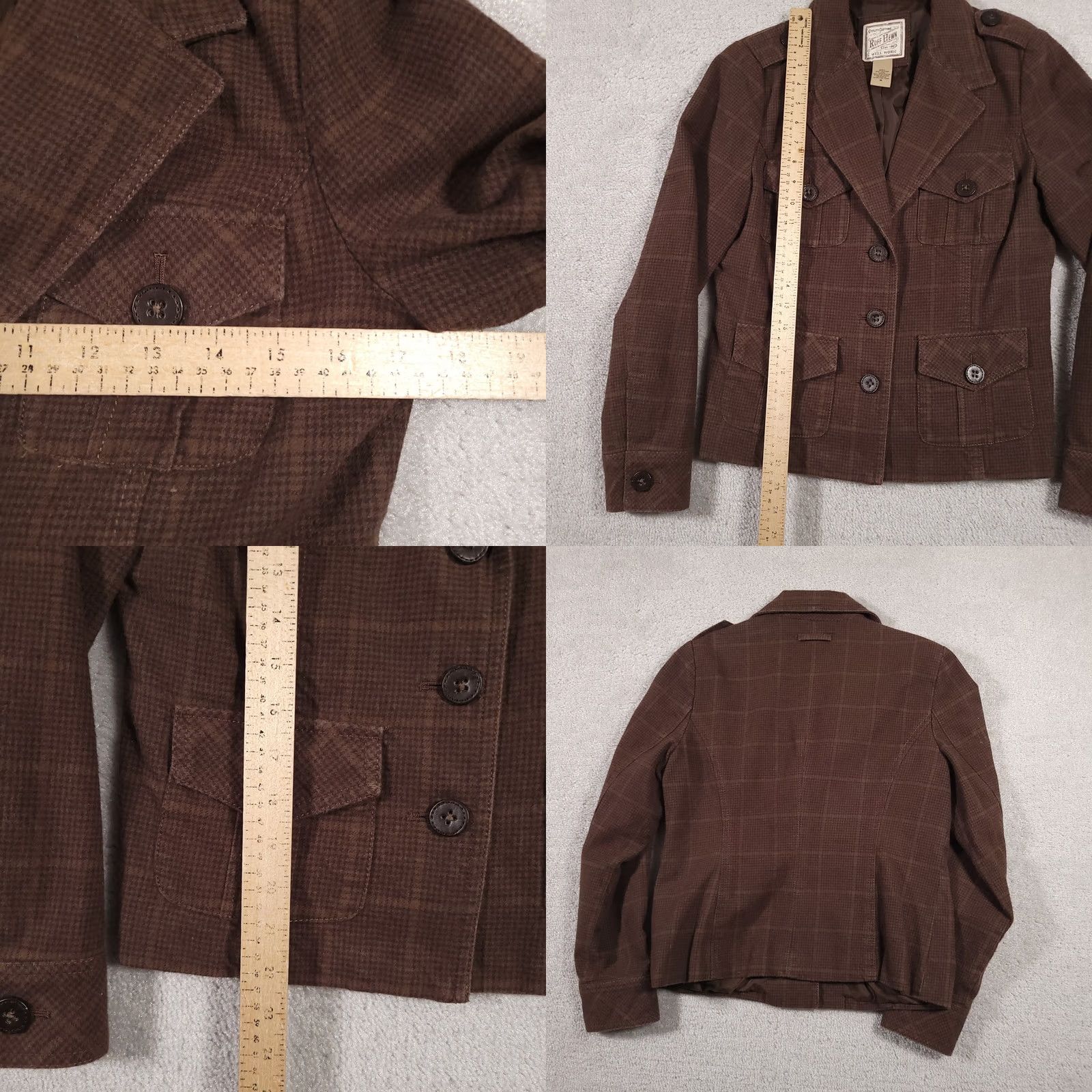 Vintage Ruff Hewn Blazer Jacket Women's M Brown Plaid 3 Button Front Well Worn Size M / US 6-8 / IT 42-44 - 8 Thumbnail