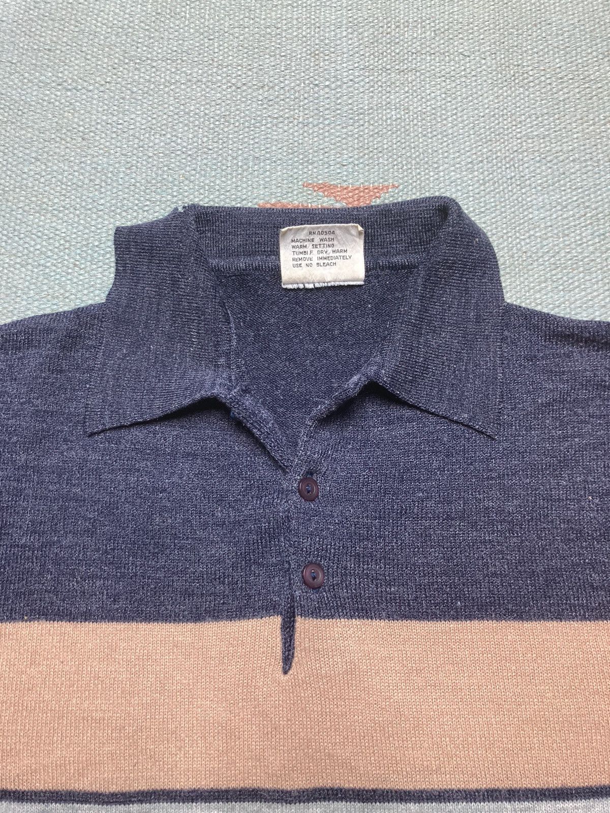 Vintage 70s 80s polo shirt acrylic knit distressed striped medium Size US M / EU 48-50 / 2 - 3 Thumbnail