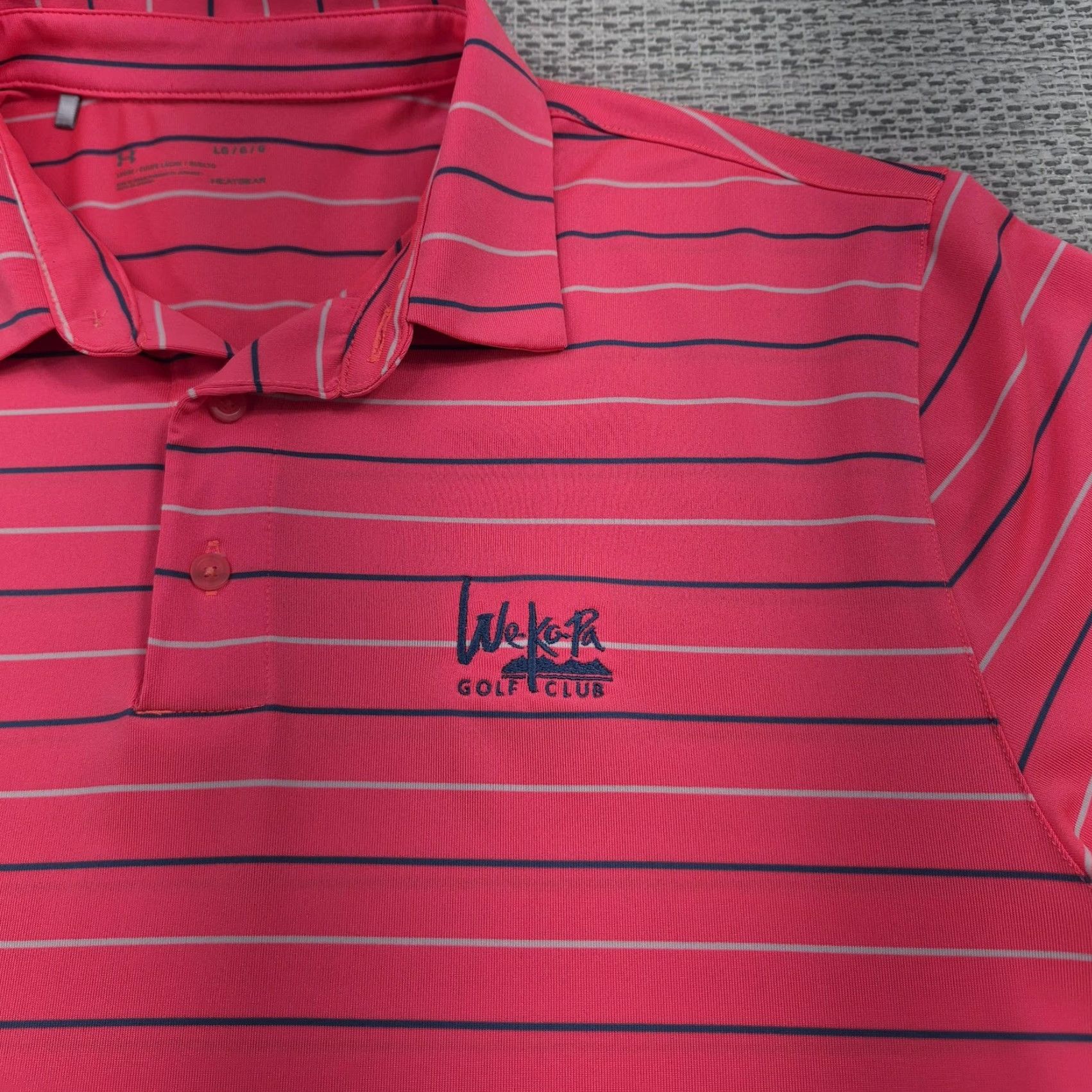 Under Armour Under Armour Golf Polo Shirt Mens Large Pink Stripe We Ko Pa Club HeatGear Tech Polo Size US L / EU 52-54 / 3 - 5 Thumbnail
