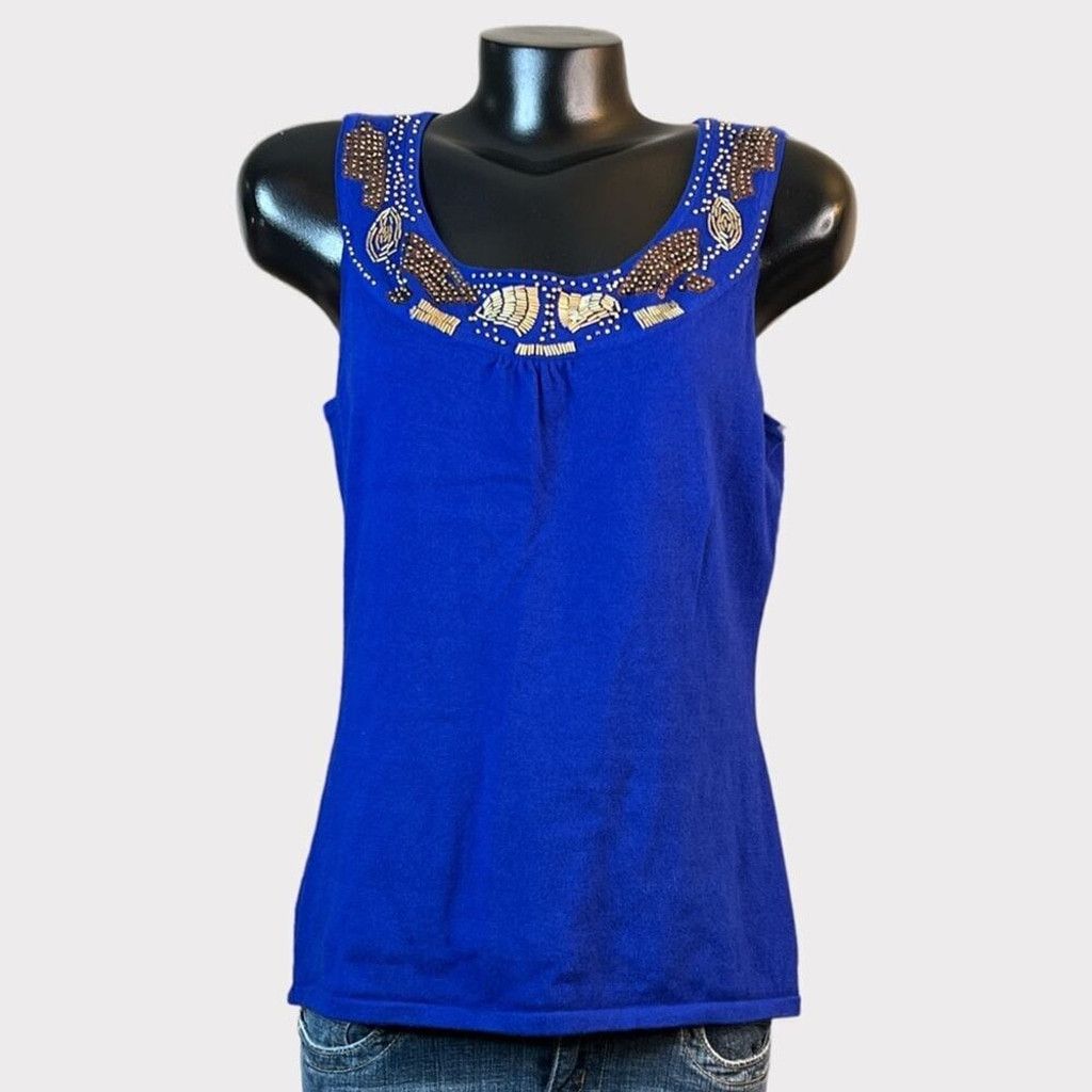 Other Cable & Gauge Large Sleeveless Knit Top Embellished Neckline Size L / US 10 / IT 46 - 1 Thumbnail