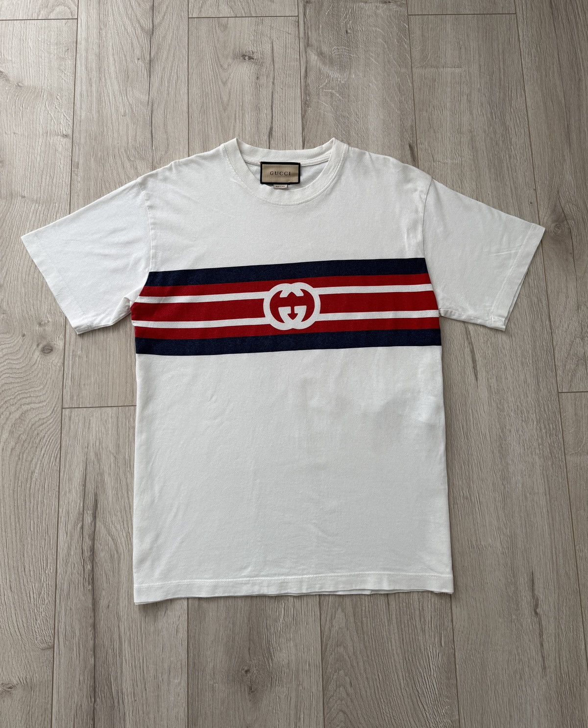 Gucci Gucci Stripe Logo Tee Cream Small Size US S / EU 44-46 / 1 - 2 Thumbnail