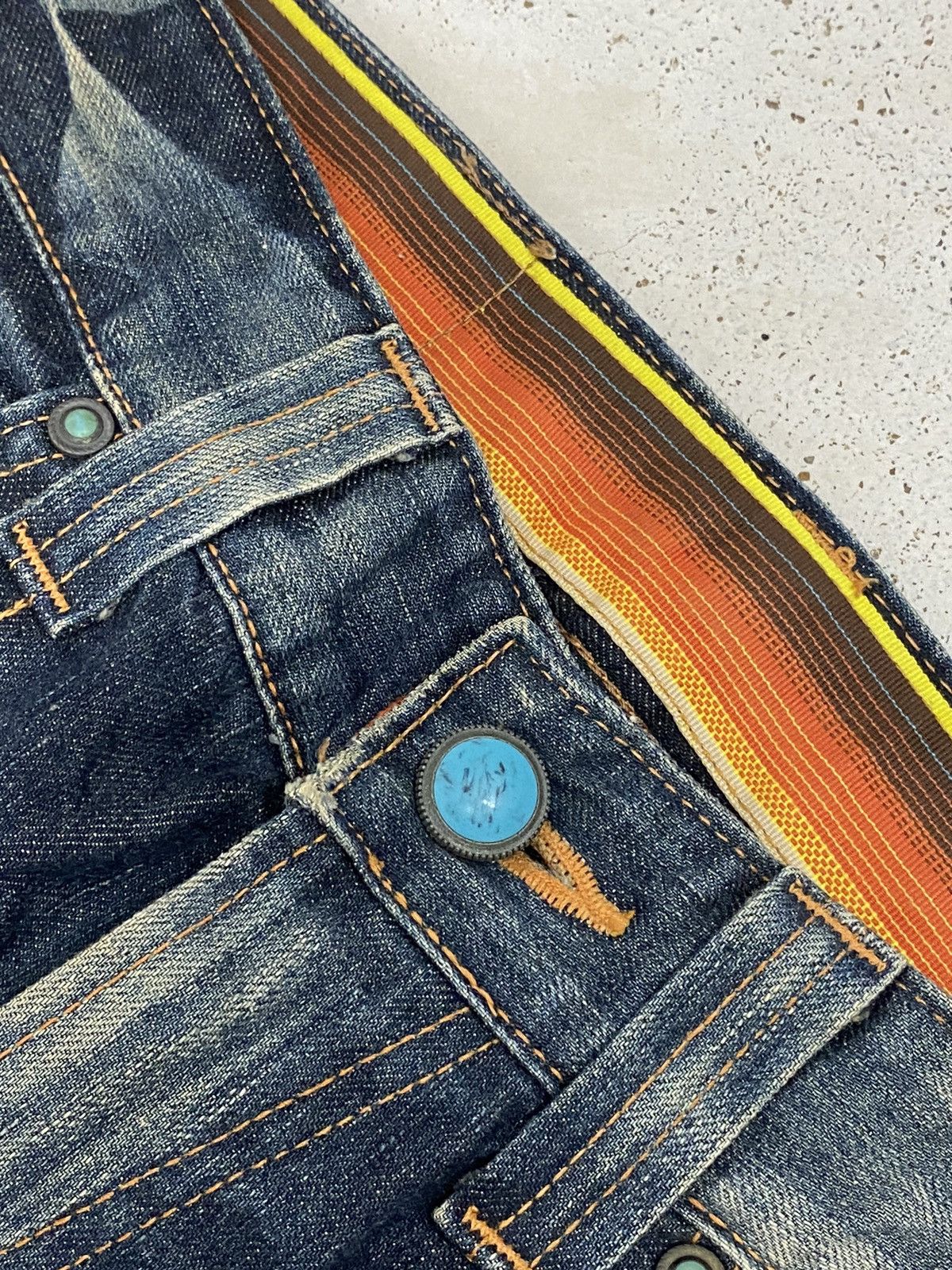 Edwin × Japanese Brand × Vintage Edwin Japan Blue Trip Zipper Pocket Rainbow Washed Usage Size US 34 / EU 50 - 9 Thumbnail