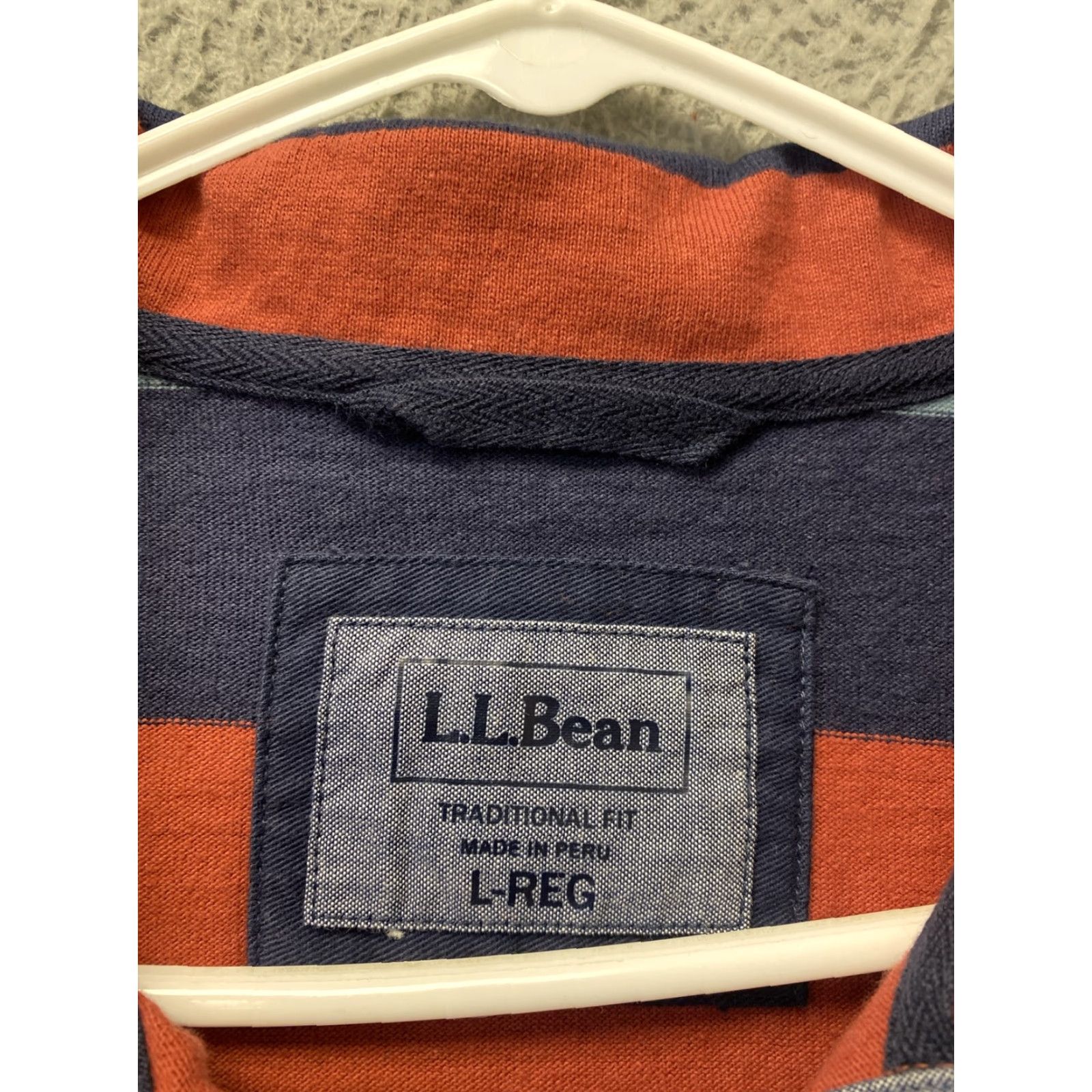 Vintage L.L. Bean Orange Blue Striped Pullover Rugby Sweater Mens Large Casual Regular Fit Size US L / EU 52-54 / 3 - 3 Thumbnail