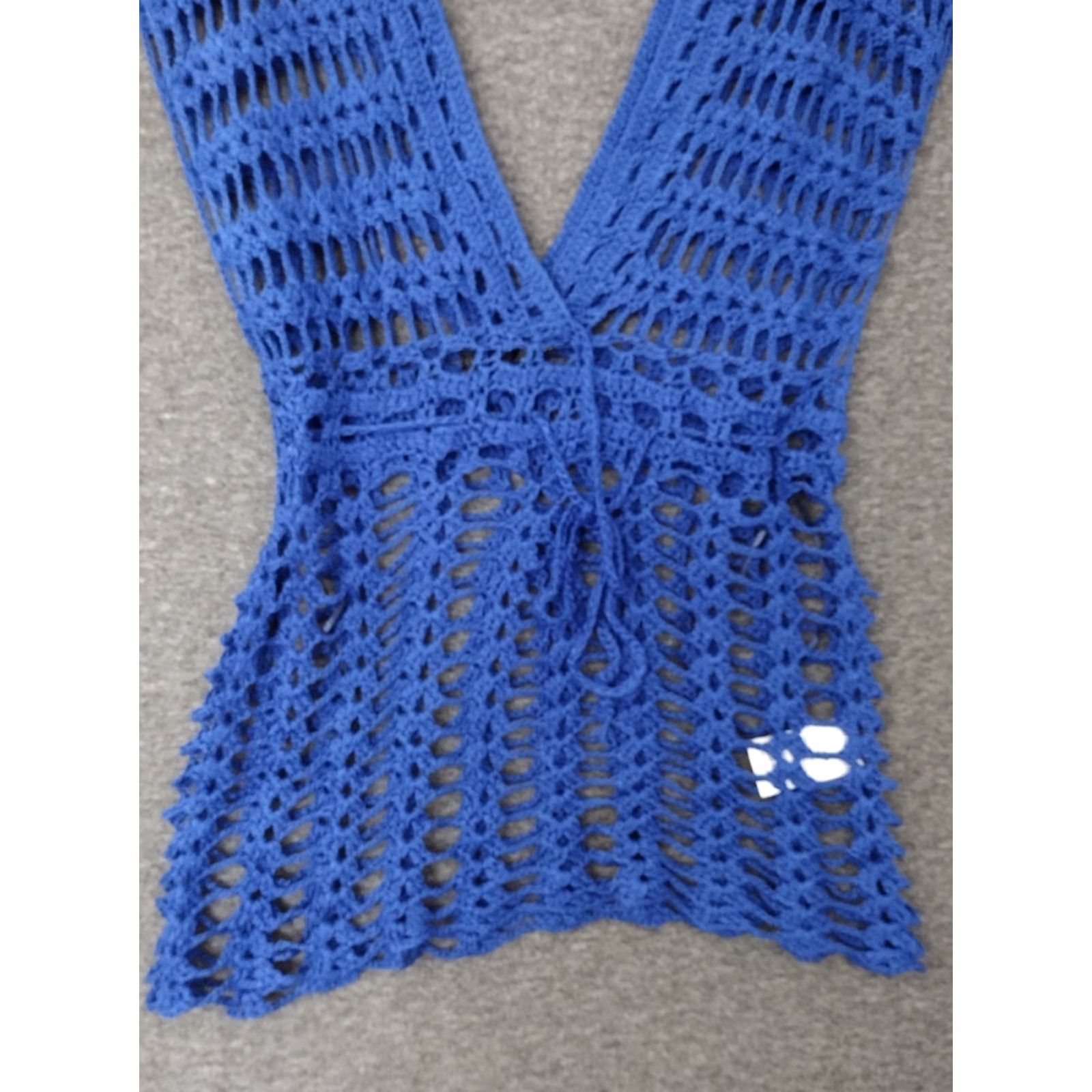 Vintage Codigo Grab Crochet Knitted Blue V-Neck Beach Mini Dress S Size S / US 4 / IT 40 - 7 Thumbnail