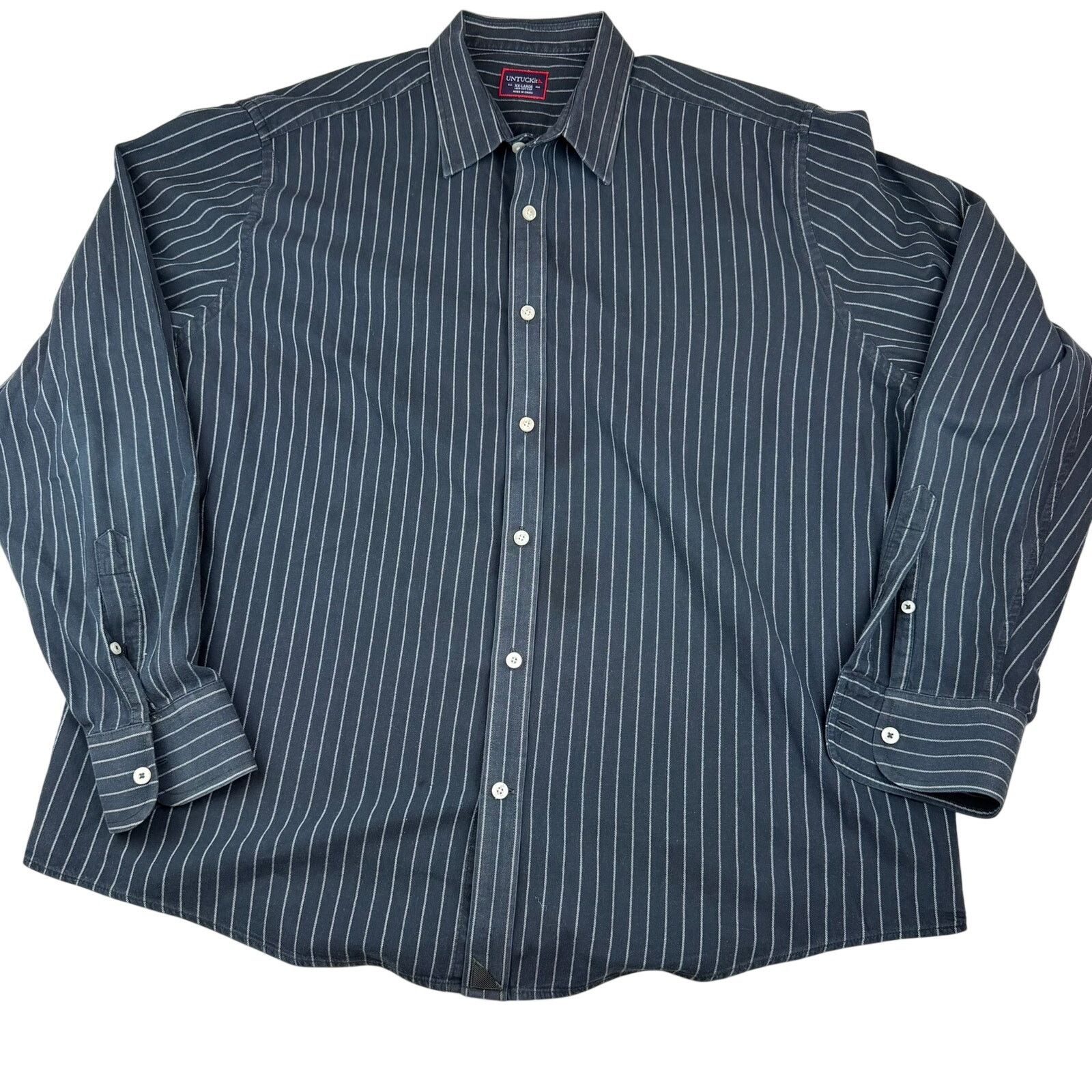 UNTUCKit UNTUCKit Pinstripe Button Down Shirt XXL Dark Navy Size US XXL / EU 58 / 5 - 1 Thumbnail