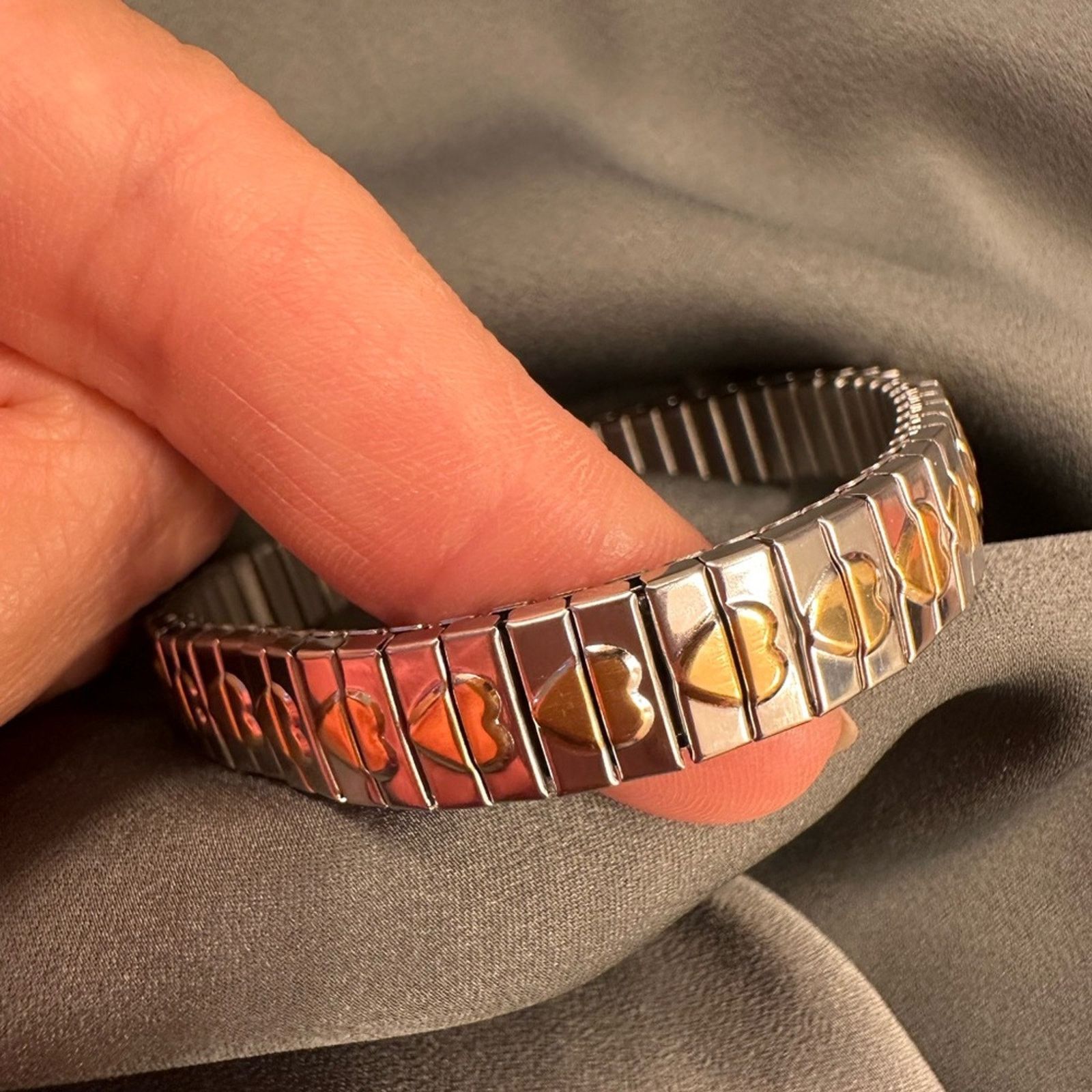 Other Two Tone Stainless Steel Elastic Charm Bracelet for Women Size ONE SIZE - 4 Thumbnail