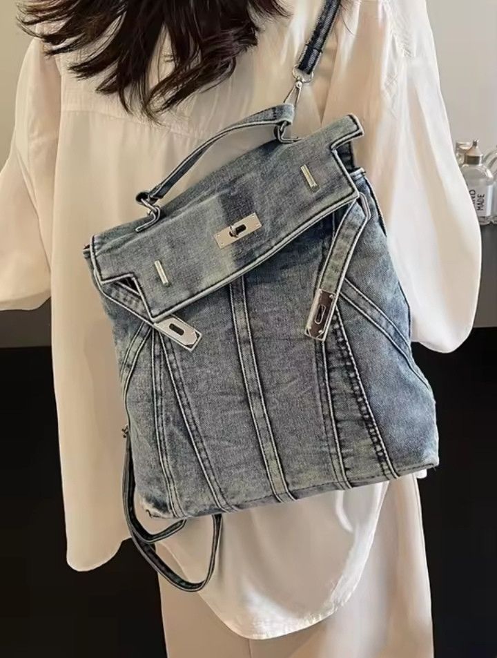 The Unbranded Brand Denim Fashion Backpack Size ONE SIZE - 3 Thumbnail