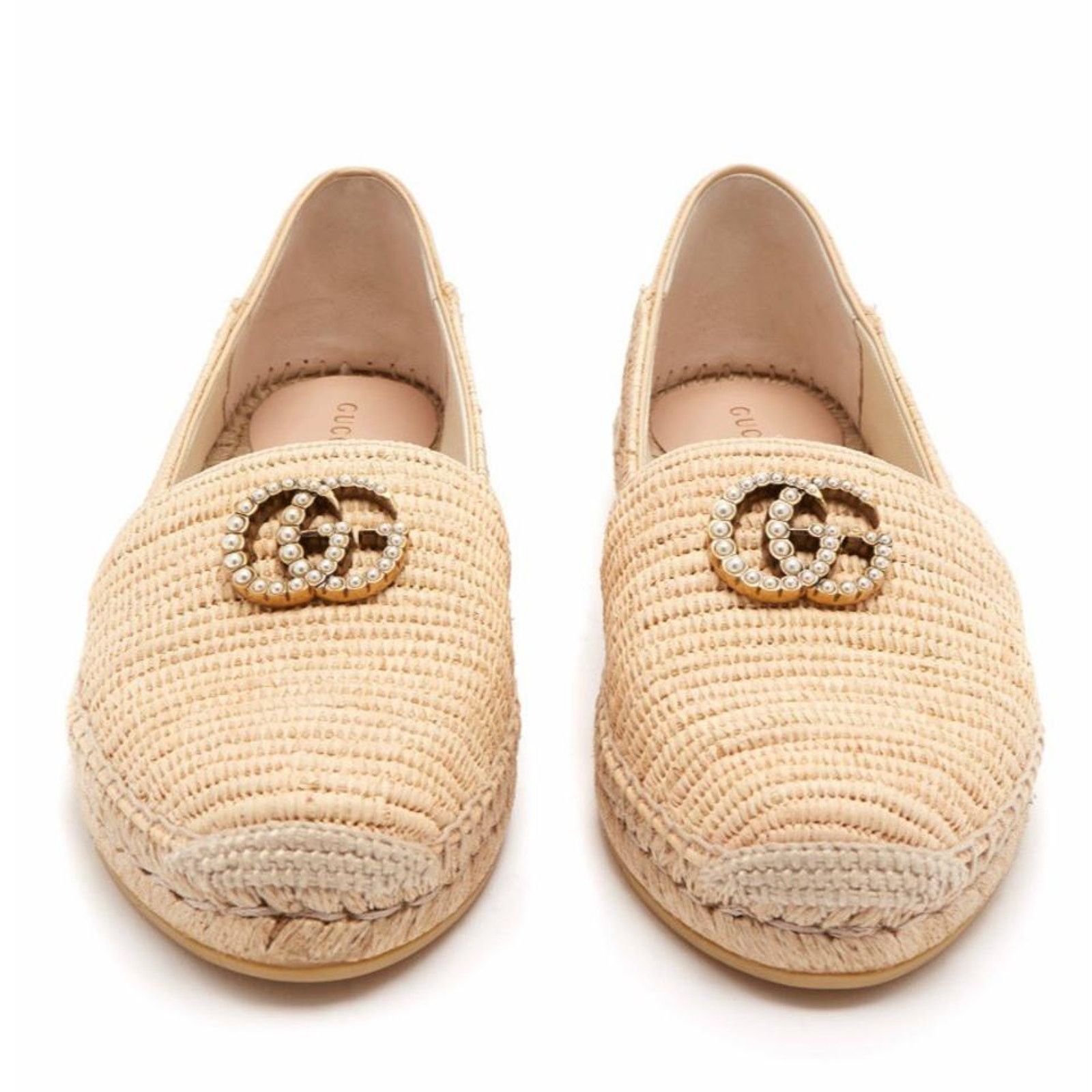 Gucci Marmont GG pearl Pilar collapsible raffia espadrilles flats Size US 6 / IT 36 - 1 Thumbnail