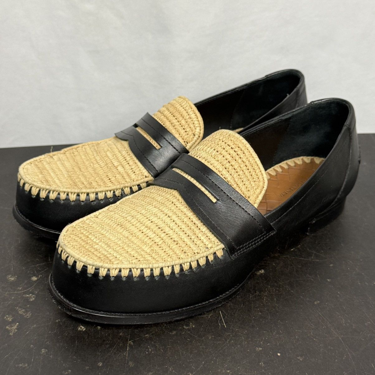 Bottega Veneta Bottega Veneta Black Leather Raffia Loafers Size US 9.5 / IT 39.5 - 5 Thumbnail