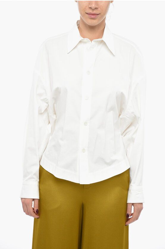 image of Bottega Veneta Cotton Blend Shirt With Batwing Sleeves in White, Women's (Size XS)