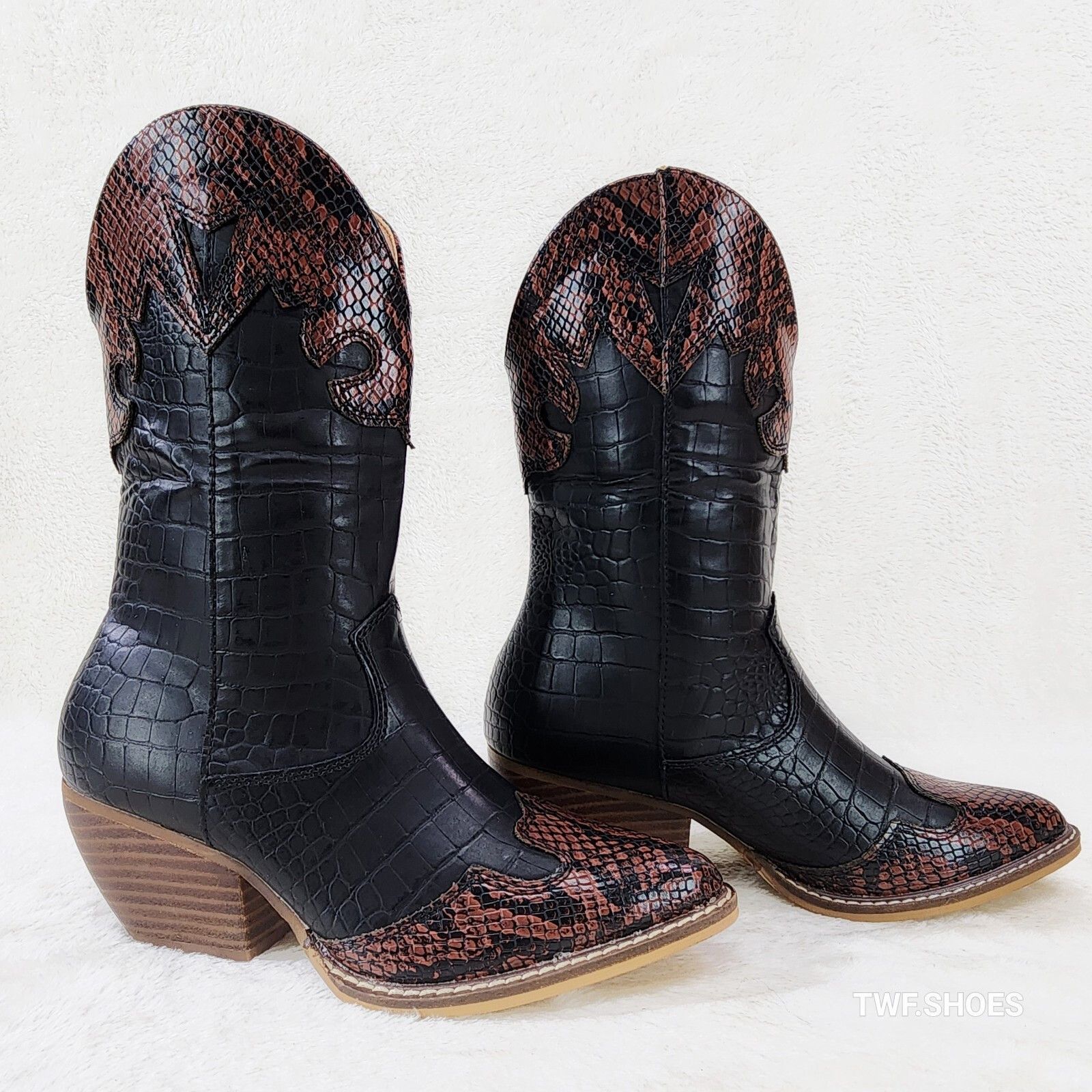 Other Snake Bite Black Western Reptile Cowboy Pull On Country Cowg Size US 7.5 / IT 37.5 - 1 Thumbnail