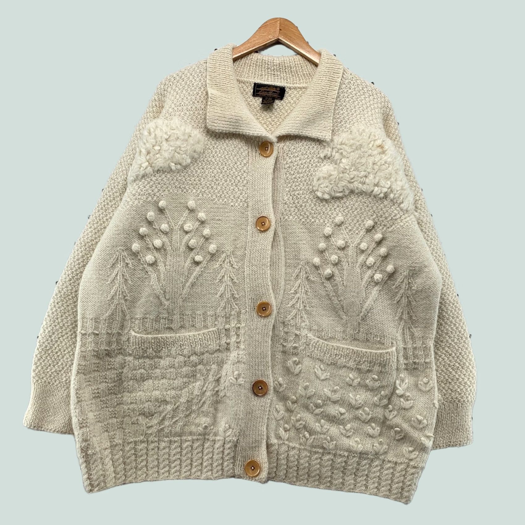 Eddie Bauer VINTAGE Eddie Bauer Wool Button Cardigan Womens L Beige Floral Knit Heavyweight Size L / US 10 / IT 46 - 1 Thumbnail