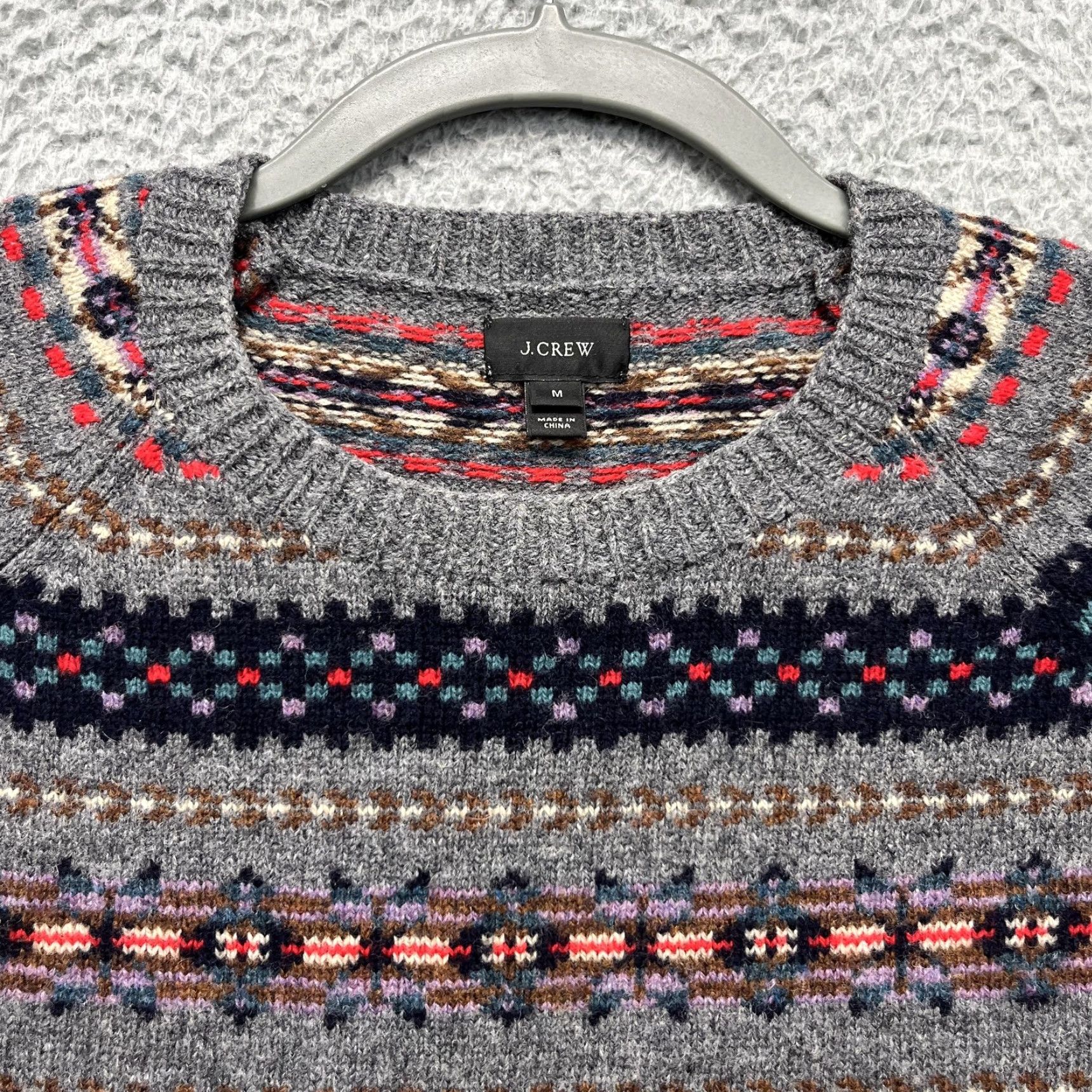 J.Crew J.Crew Sweater Mens Medium Gray Fair Isle Lambswool Crewneck Pullover Knit Size US M / EU 48-50 / 2 - 3 Thumbnail