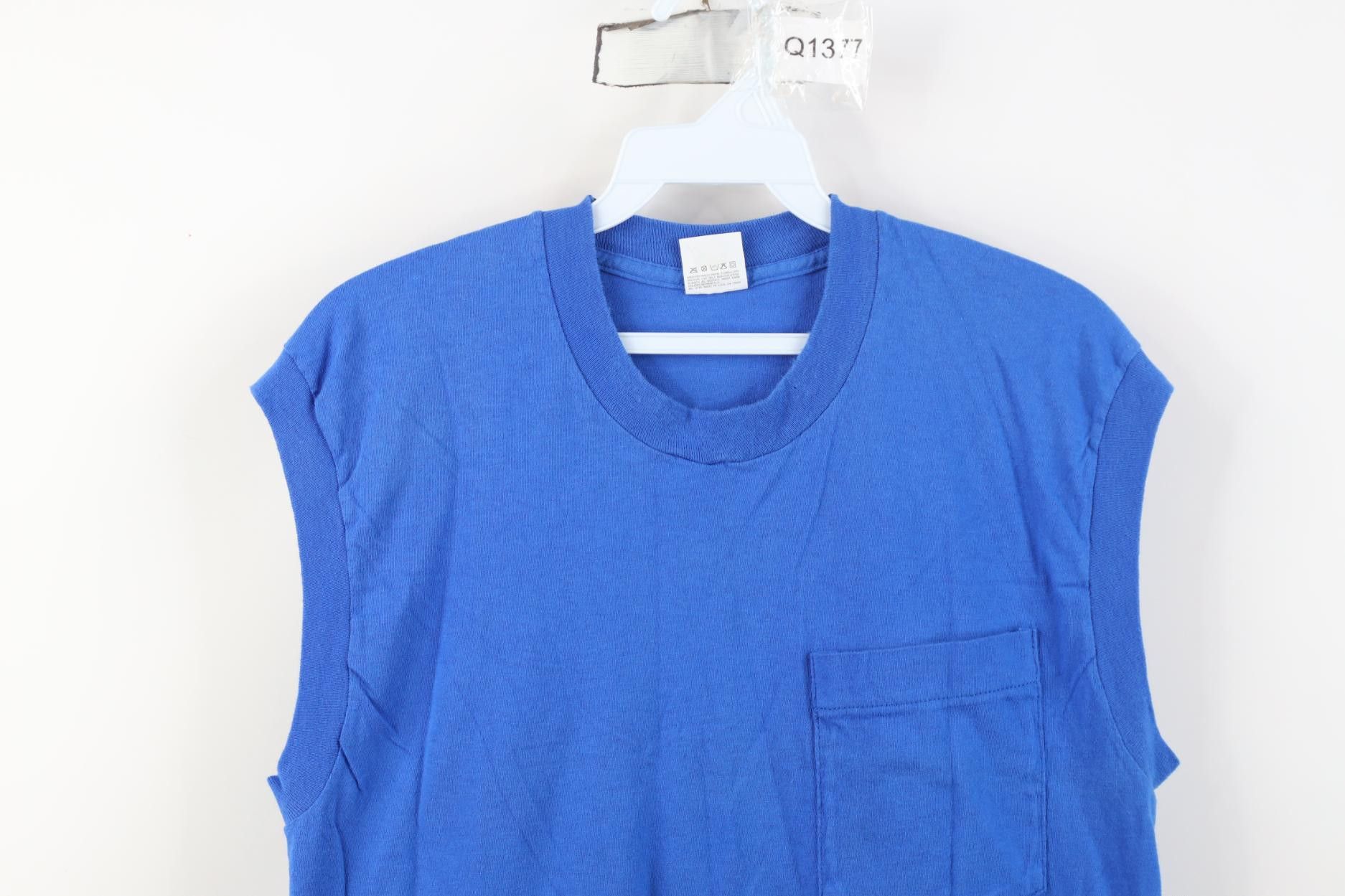 Vintage Vintage 90s Streetwear Cotton Muscle T-Shirt Pocket Blue USA Size US M / EU 48-50 / 2 - 2 Thumbnail