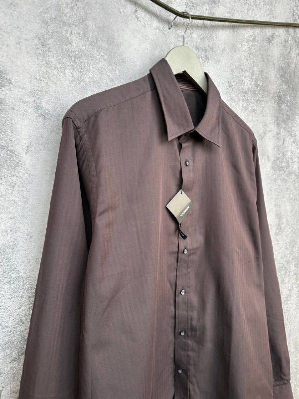 Other NWT Yorn Striped Button Up Shirt Brown LS Poplin Soft Cotton Size US L / EU 52-54 / 3 - 3 Thumbnail