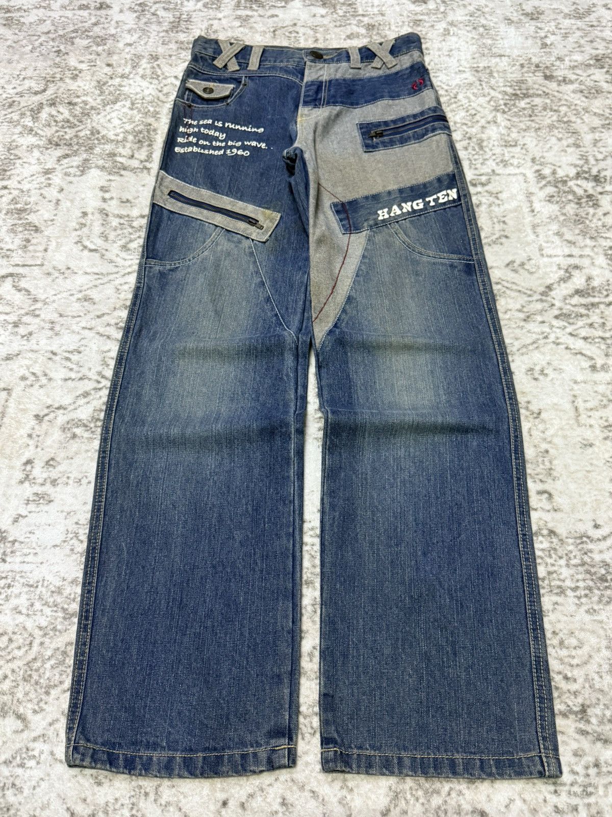 Japanese Brand Vintage Hang Ten Paneled Patchwork Reconstructed Jeans Size 28" / US 6 / IT 42 - 1 Thumbnail