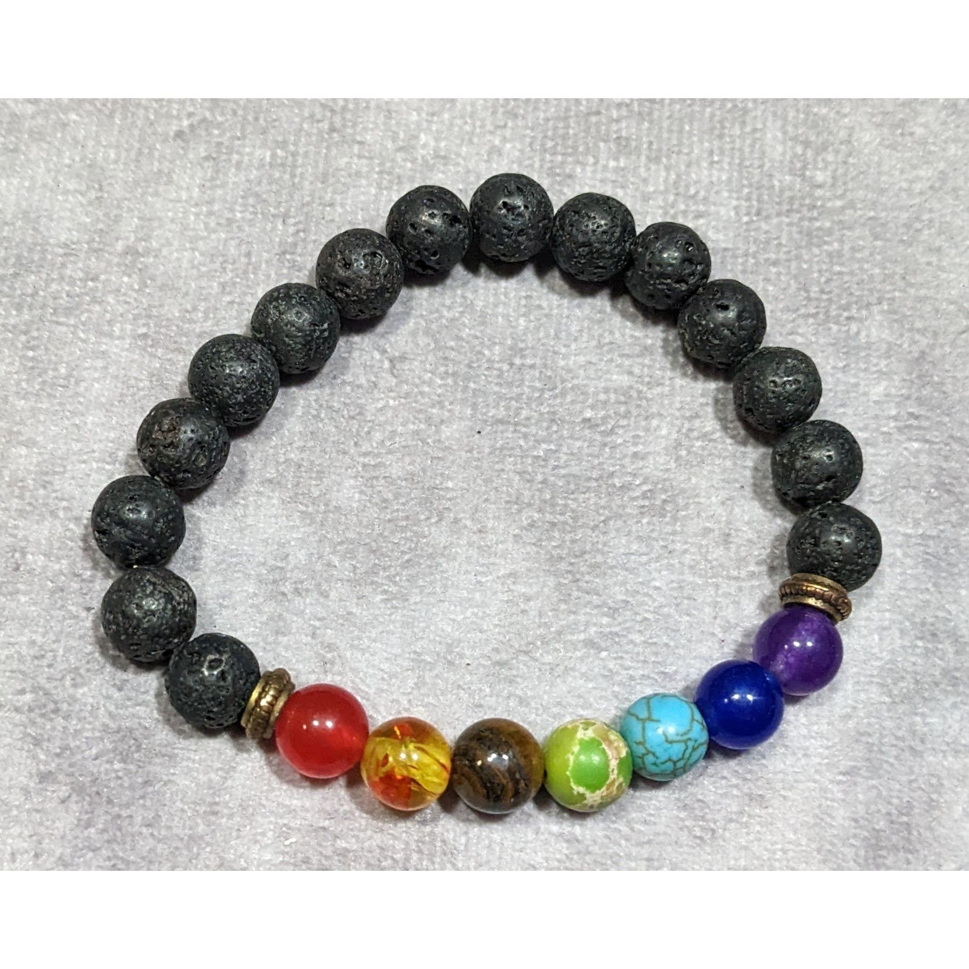 Other Chakra Rainbow Gemstone And Volcanic Rock Beaded Stretch Bra Size ONE SIZE - 4 Thumbnail