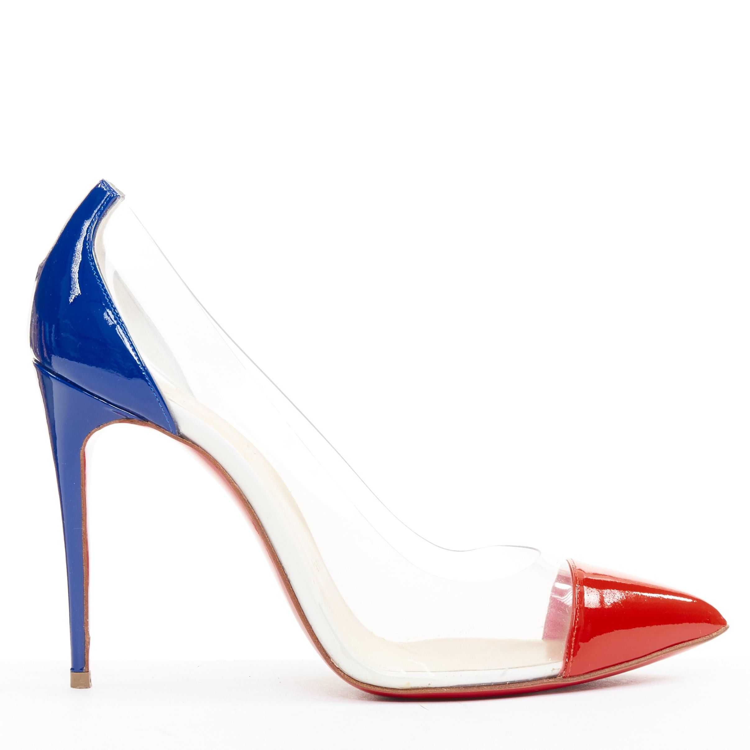 Christian Louboutin CHRISTIAN LOUBOUTIN Debout 100 Corazon Tri Color red blue patent PVC point pumps EU37.5 Size US 7.5 / IT 37.5 - 1 Thumbnail