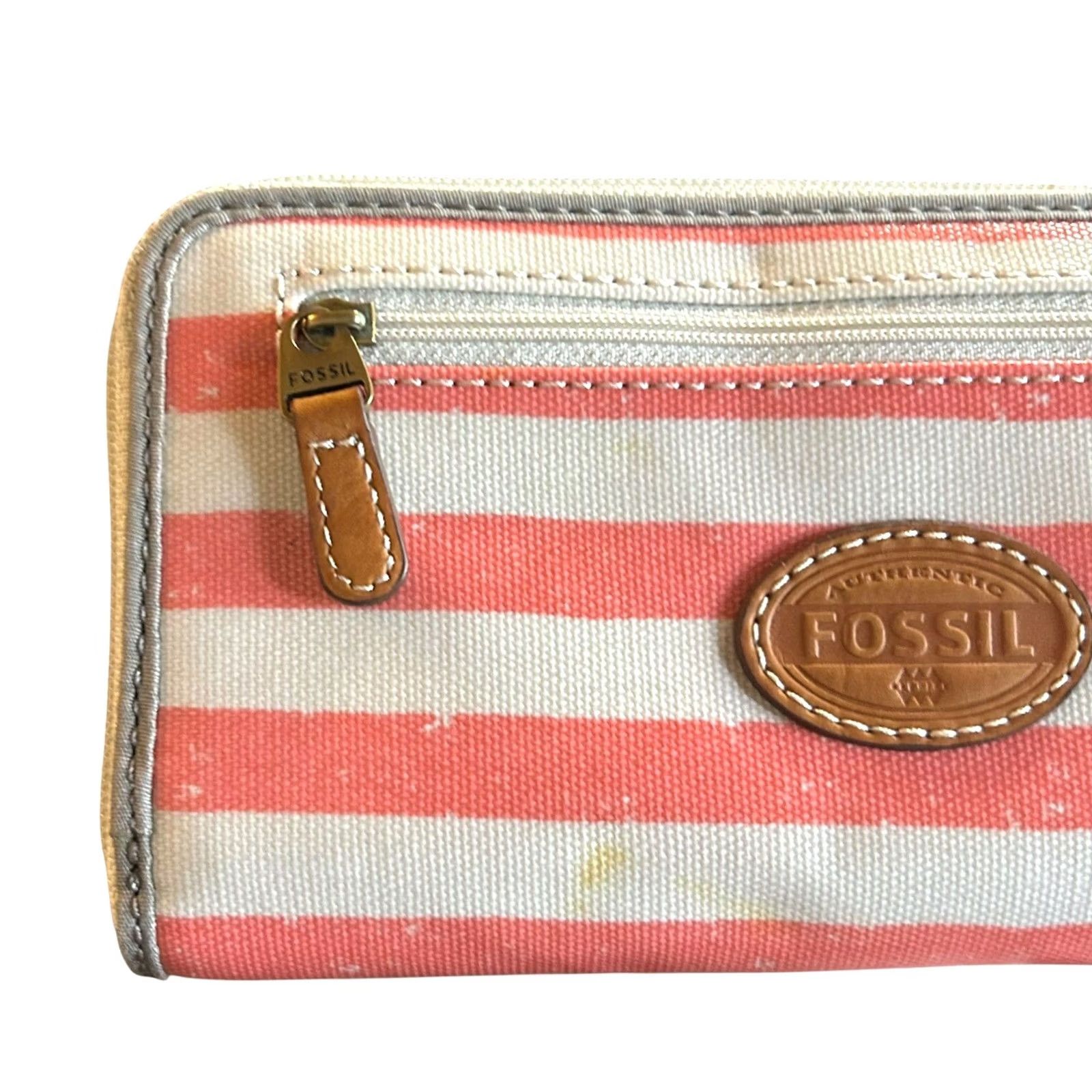Fossil Fossil Wallet Women’s Full Zip Coral Multi Pink Striped NWOT W/Defects Size ONE SIZE - 2 Thumbnail