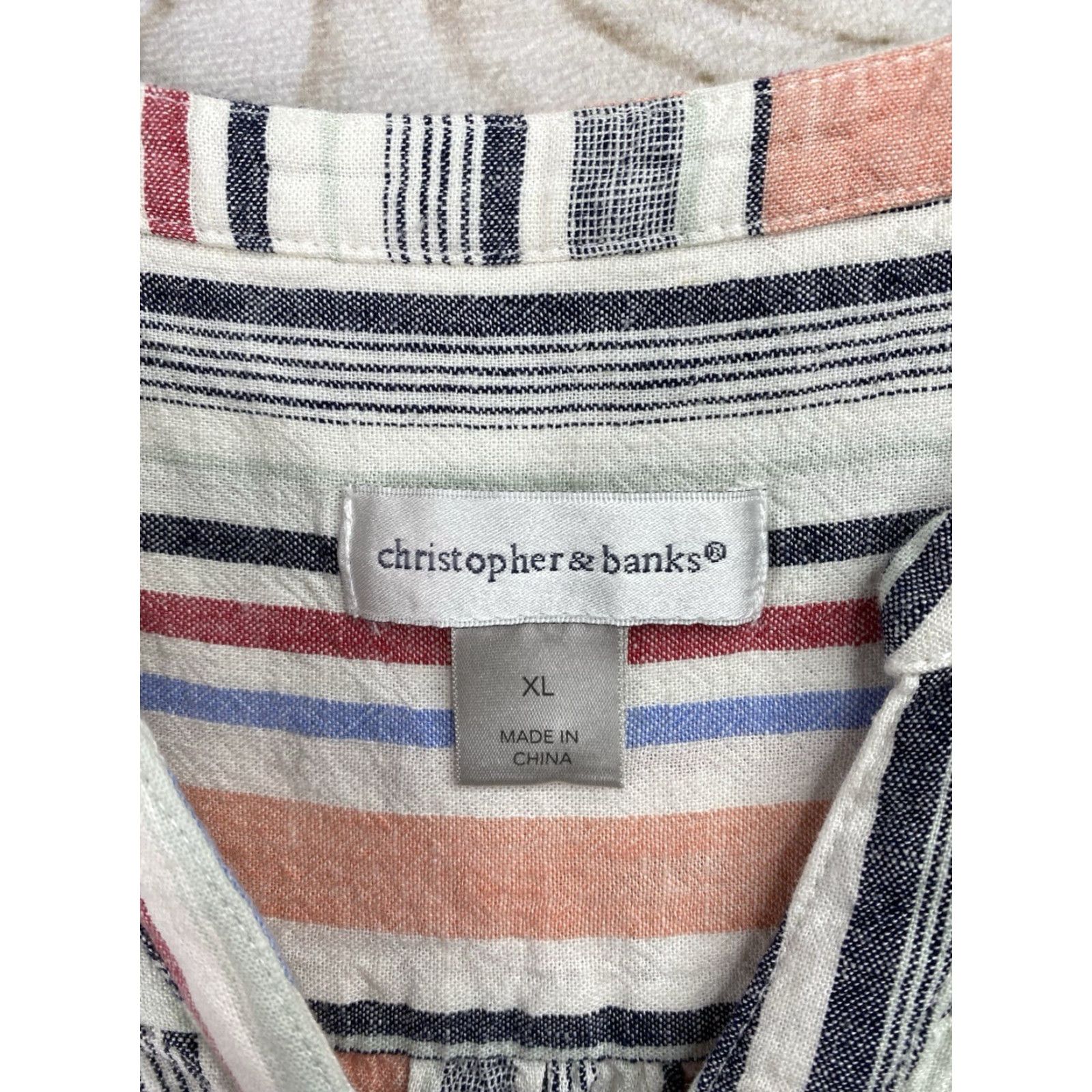 Vintage VINTAGE Christopher & Banks Dress Women's XL Multi Stripe Linen Blend Prairie Preppy Size XL / US 12-14 / IT 48-50 - 3 Thumbnail