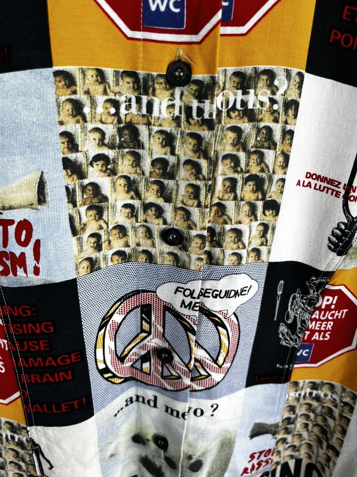 Moschino 1990s Moschino multicoloured viscose "No to racism" shirt Size M / US 6-8 / IT 42-44 - 7 Thumbnail