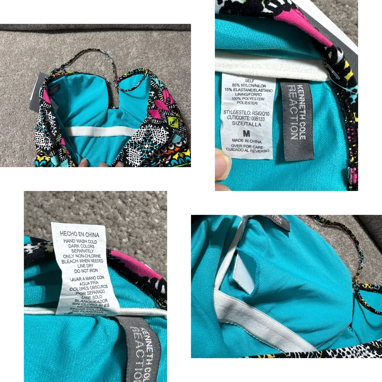 Kenneth Cole Kenneth Cole REACTION One Piece Swimsuit M Festival Boho Chic Indie Sleaze Beach Hallter Removable Pads Geometric Multicolor Women M Size ONE SIZE - 8 Thumbnail