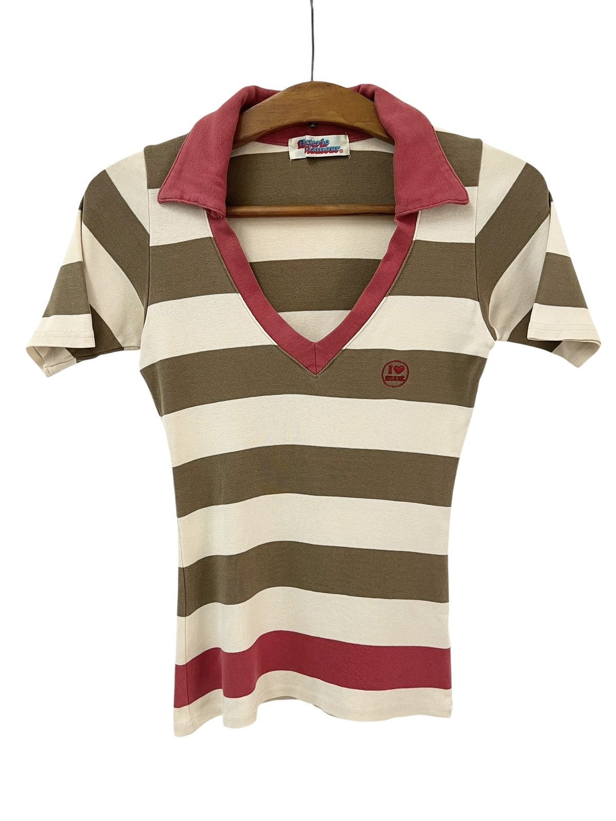 Hysteric Glamour 1990s HG ‘I ❤️ Hysteric” Stripes Wide Neck Polo Shirt Size XS / US 0-2 / IT 36-38 - 3 Thumbnail