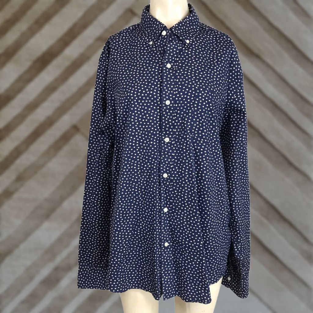 J.Crew J. Crew Slim Fit Navy White Micro Dot Button Down Shirt - Mens Large Size US L / EU 52-54 / 3 - 1 Thumbnail