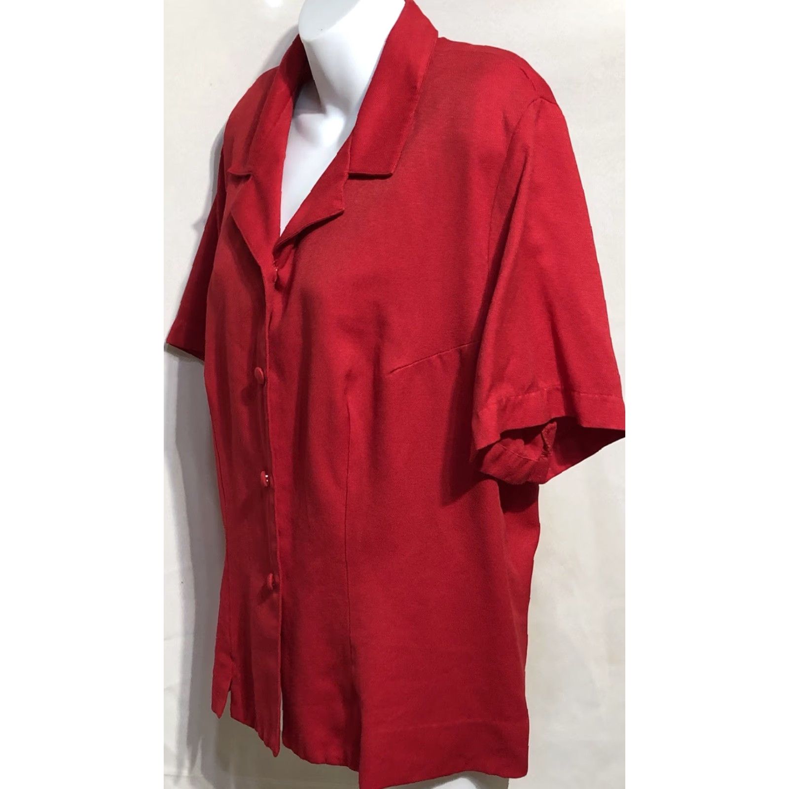 Vintage Sag Harbor Blouse Shirt 1X Red Short Sleeve Button Back Office Work Womens Size XL / US 12-14 / IT 48-50 - 2 Thumbnail