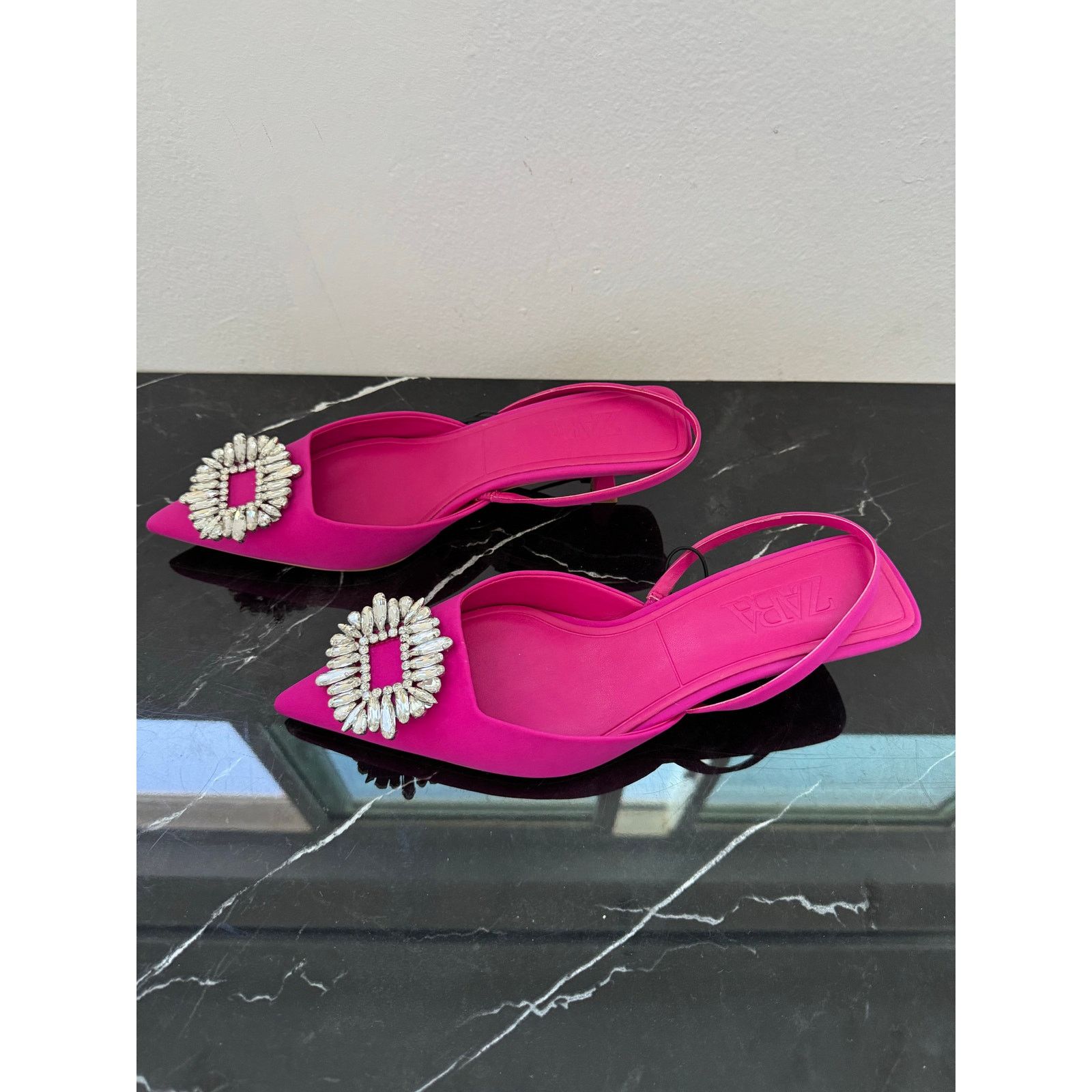 Zara Zara Hot Pink Rhinestone Pointed Toe Slingback Kitten Heel Size US 9 / IT 39 - 7 Thumbnail