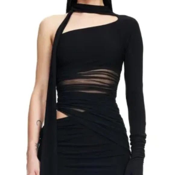 H&M × Mugler Mugler Hm Knot Detail Black One Shoulder Glove Mesh Dress Size M / US 6-8 / IT 42-44 - 3 Thumbnail