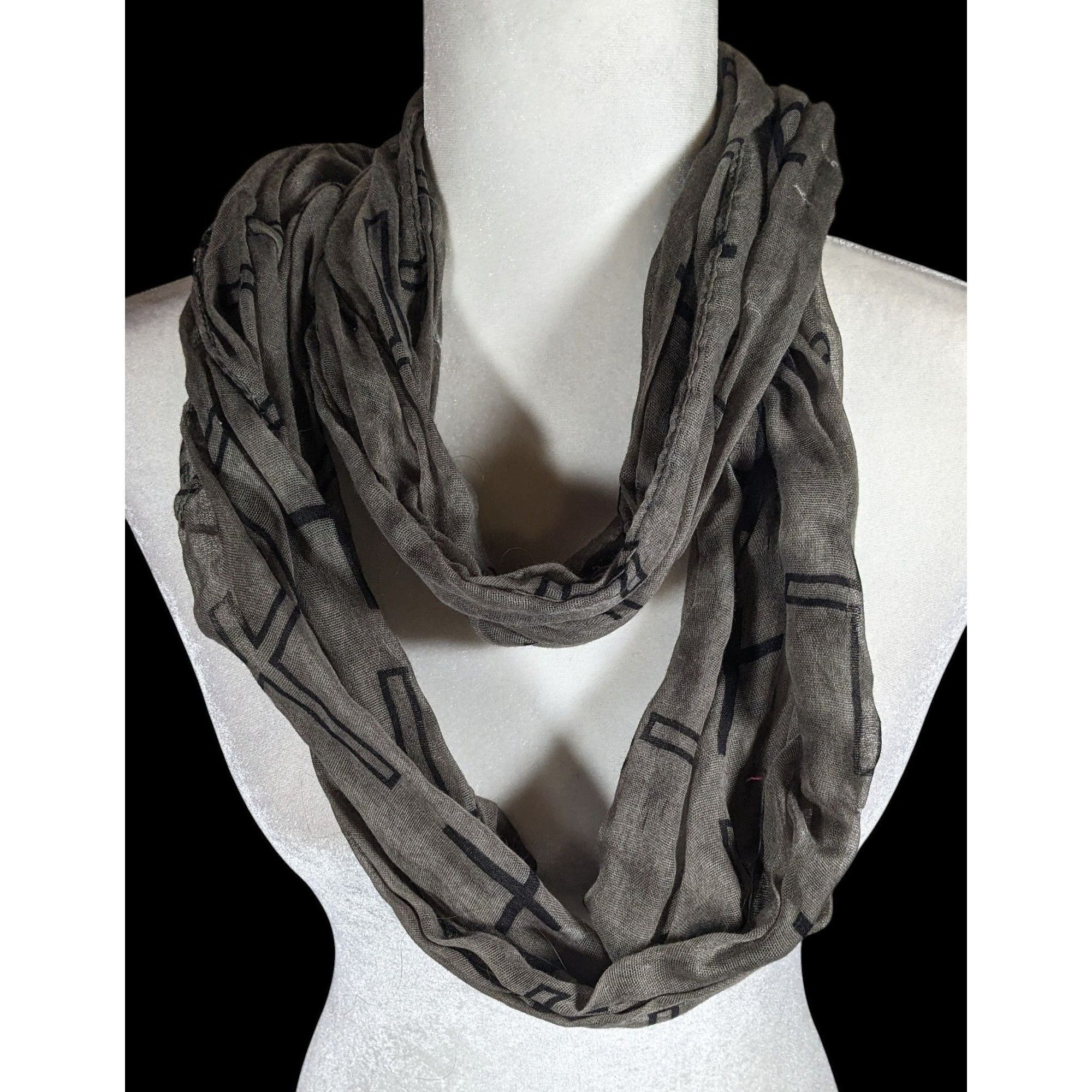 Other Grunge Gothic Grey And Black Cross Print Infinity Scarf Size ONE SIZE - 1 Thumbnail