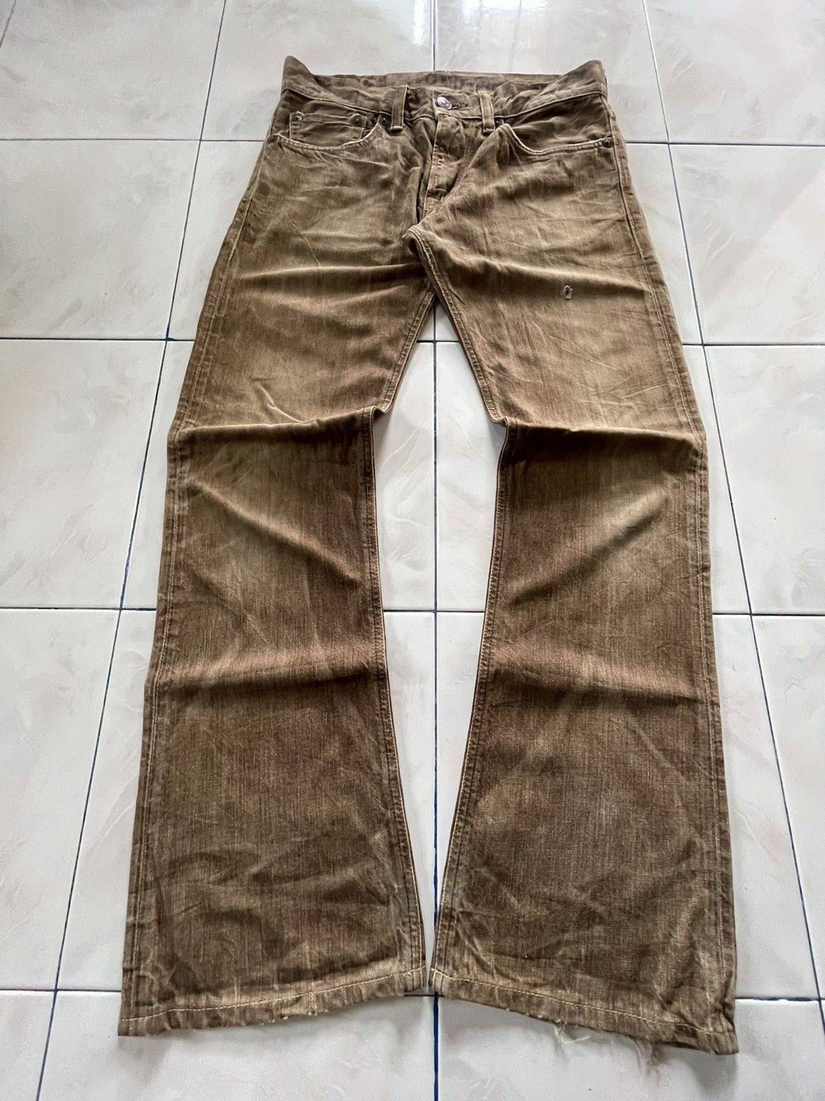 Edwin × Le Grande Bleu (L.G.B.) × Vintage Vintage Edwin 503 Flare Brown Faded Whiskers Man Jeans Size US 31 - 3 Thumbnail