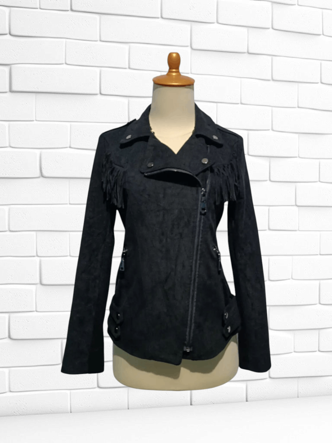 Japanese Brand Black Fringed Faux Suede Moto Jacket Size M / US 6-8 / IT 42-44 - 2 Thumbnail