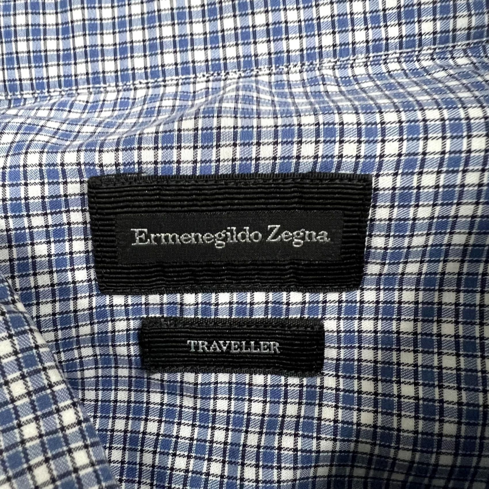 Ermenegildo Zegna Ermenegildo Zegna Shirt Mens XL Blue Check Traveller Long Sleeve Dress Turkey Size 46R - 3 Thumbnail