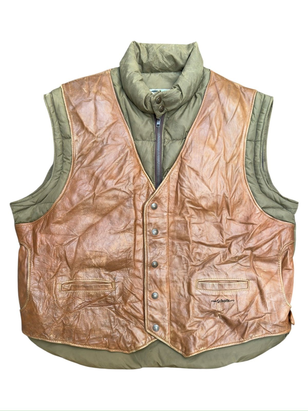 Schott VERY RARE VINTAGE JACKET VEST LEATHER DOWN BT SCHOTT GOOSE Size US L / EU 52-54 / 3 - 3 Thumbnail