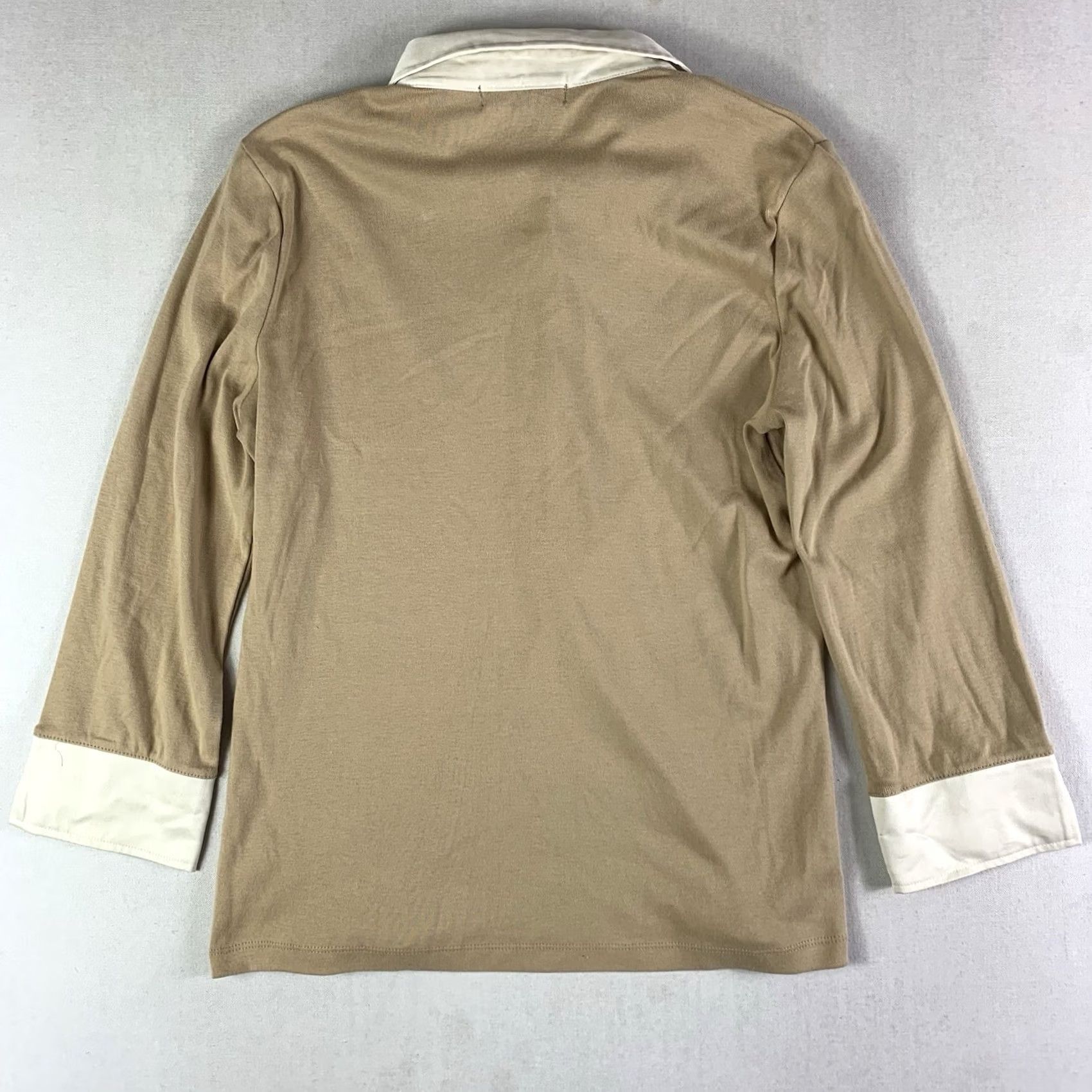 Ralph Lauren VINTAGE Lauren Ralph Lauren Button Up Henley Collared Shirt Women Medium Beige Old Money Womens Medium Beige Henley Shirt Size M / US 6-8 / IT 42-44 - 4 Thumbnail